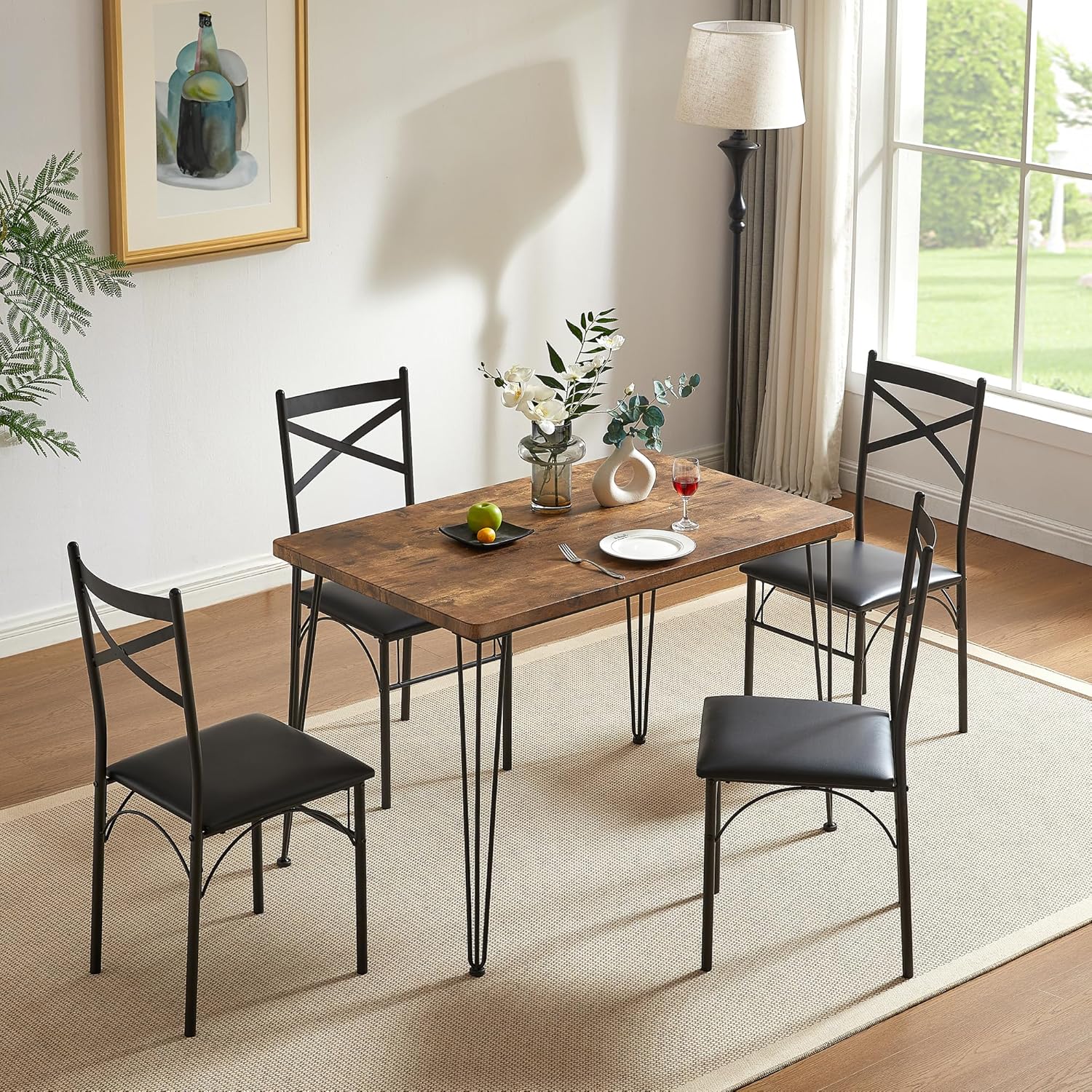 VECELO 5-Piece Modern Rectangular Dining Table Set