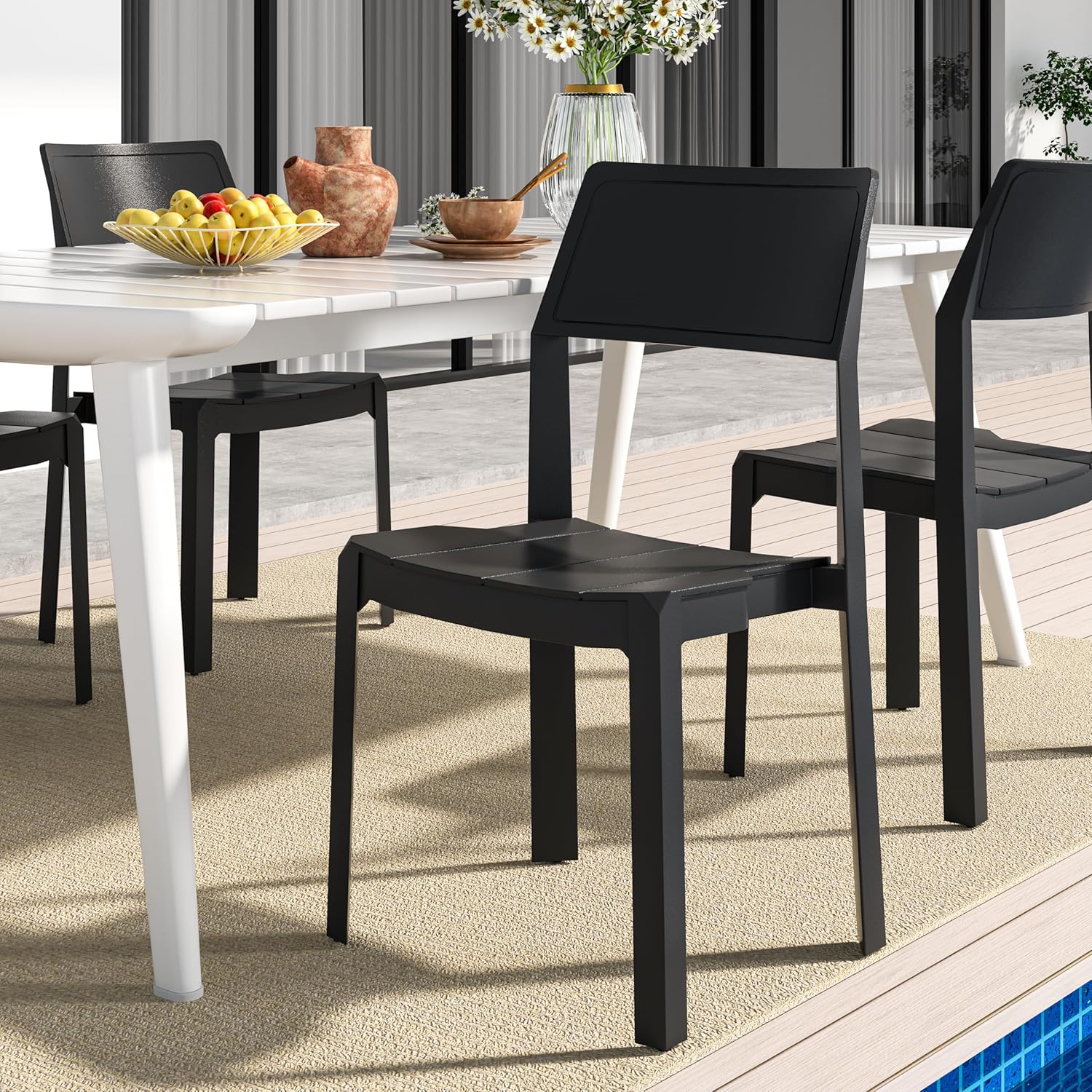 VECELO Dining Chairs Set of 4, Stackable Plastic Kitchen Chairs
