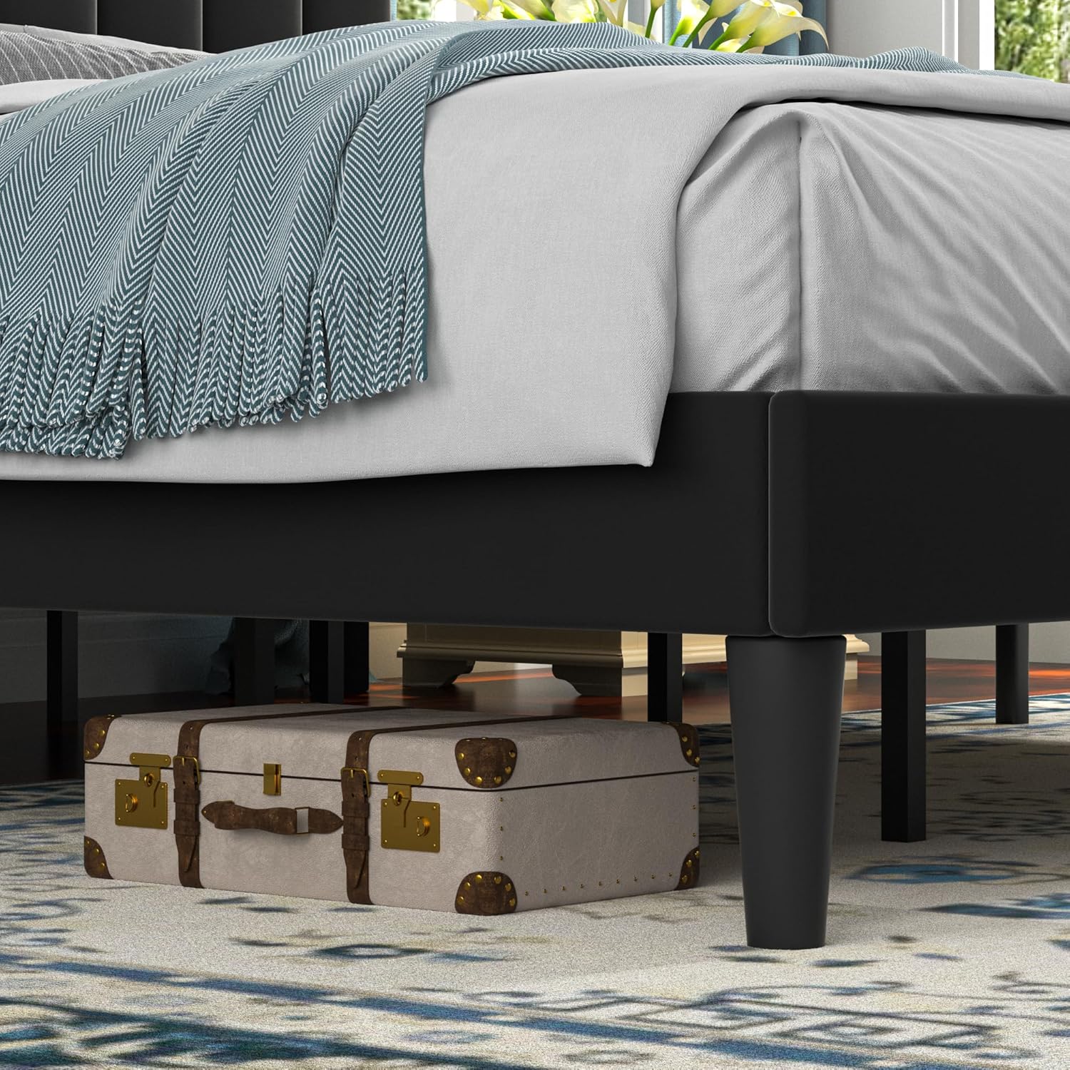 VECELO Upholstered Platform bedframe with Adjustable Headboard