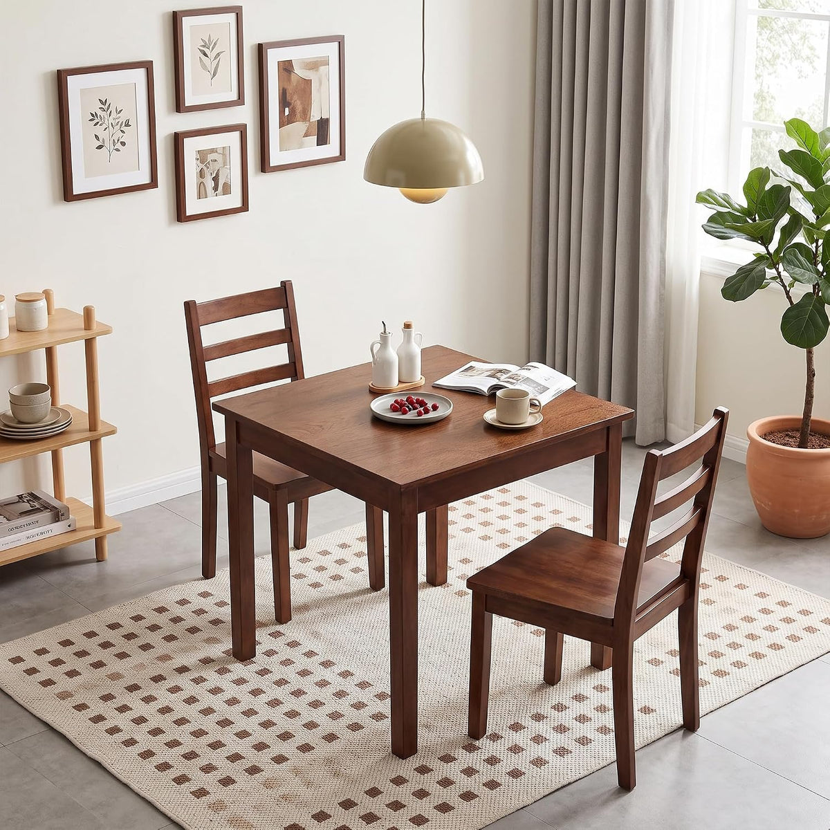 VECELO Square Dining Table for 2-4 People  29” x 29” Compact Kitchen Table with Solid Wood Legs
