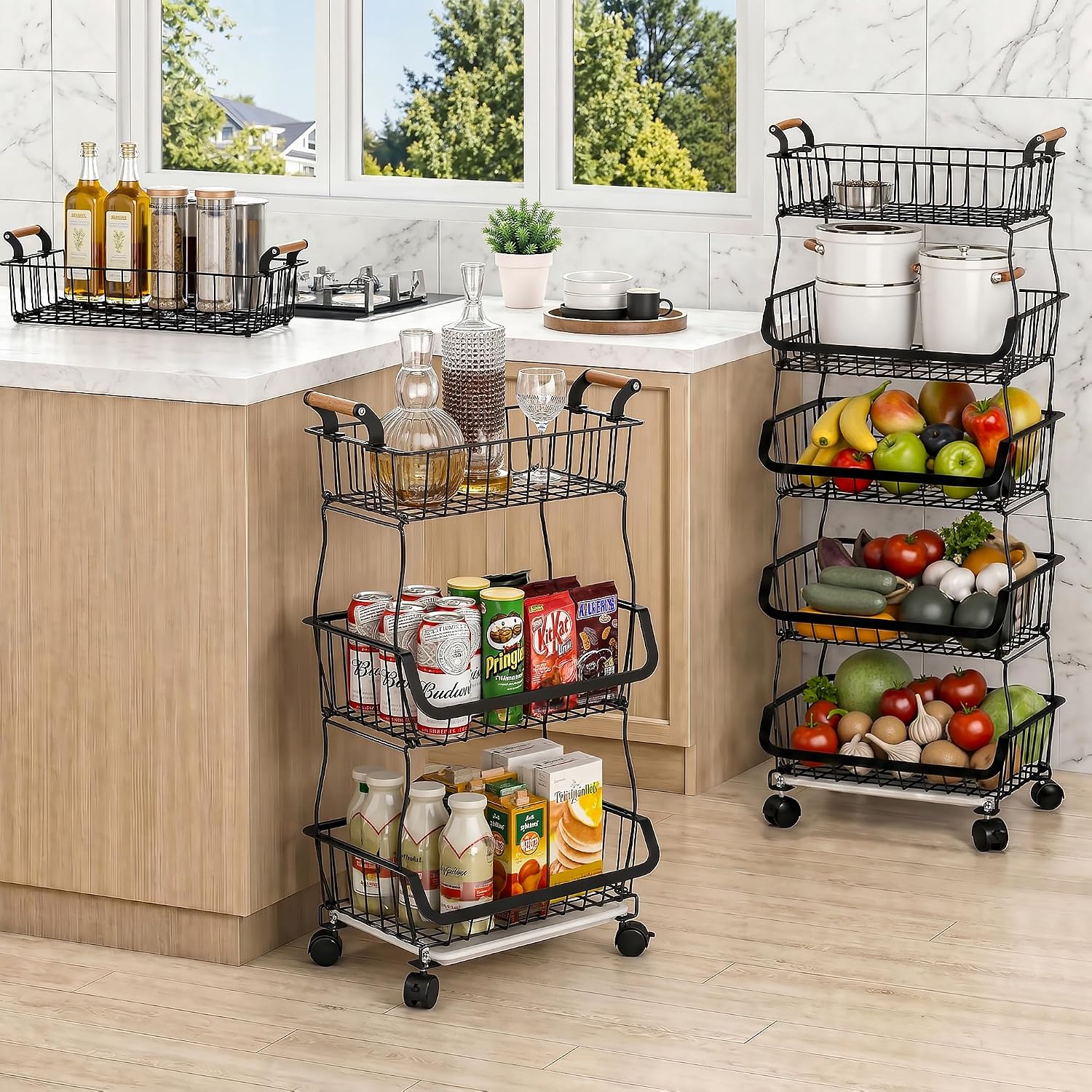 VECELO 3-Tier Fruit Basket with Wheels,