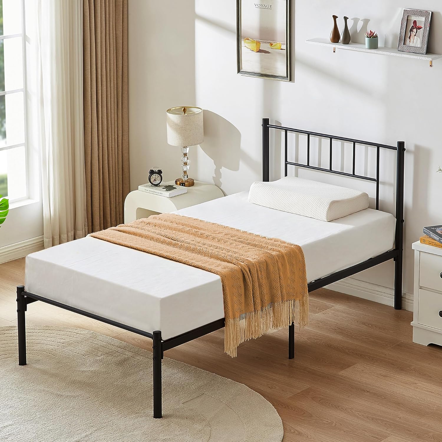 VECELO Bed Frame, 14 Inch Metal Platform with Headboard, Heavy Duty Steel Slat Support - VECELO