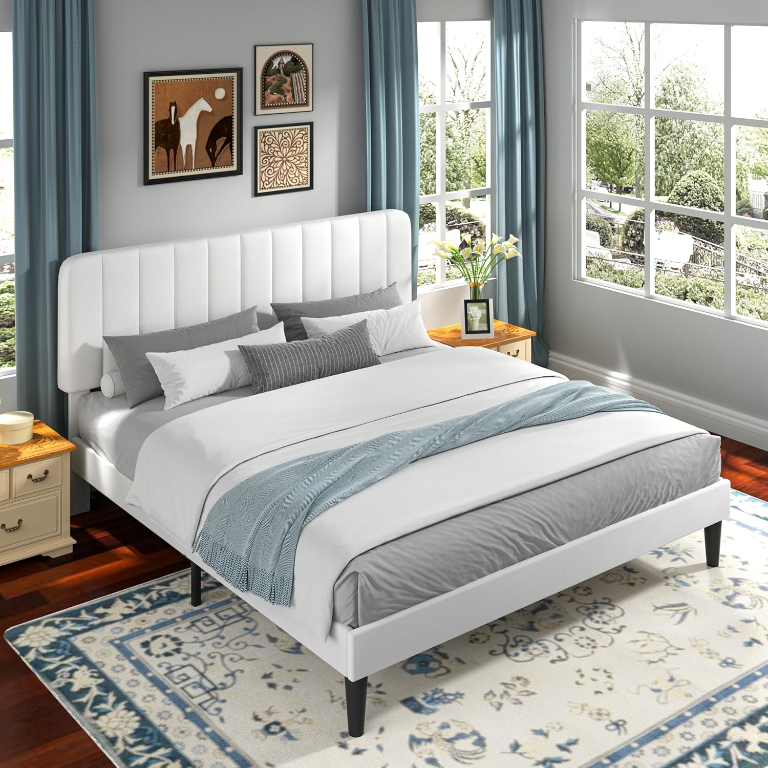 VECELO Upholstered Platform bedframe with Adjustable Headboard