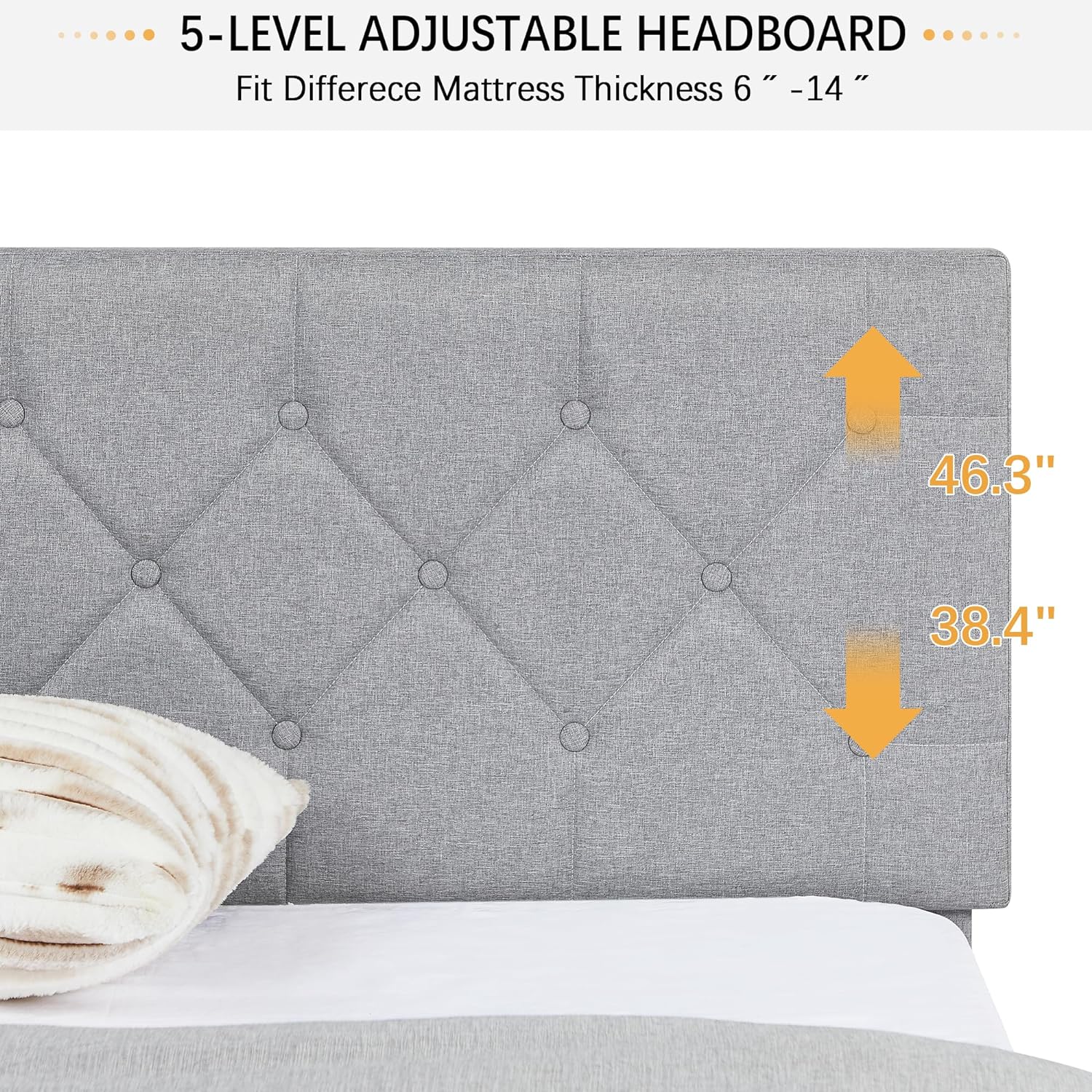 VECELO Bed Frame, Upholstered Platform with Adjustable Diamond Tufted Headboard