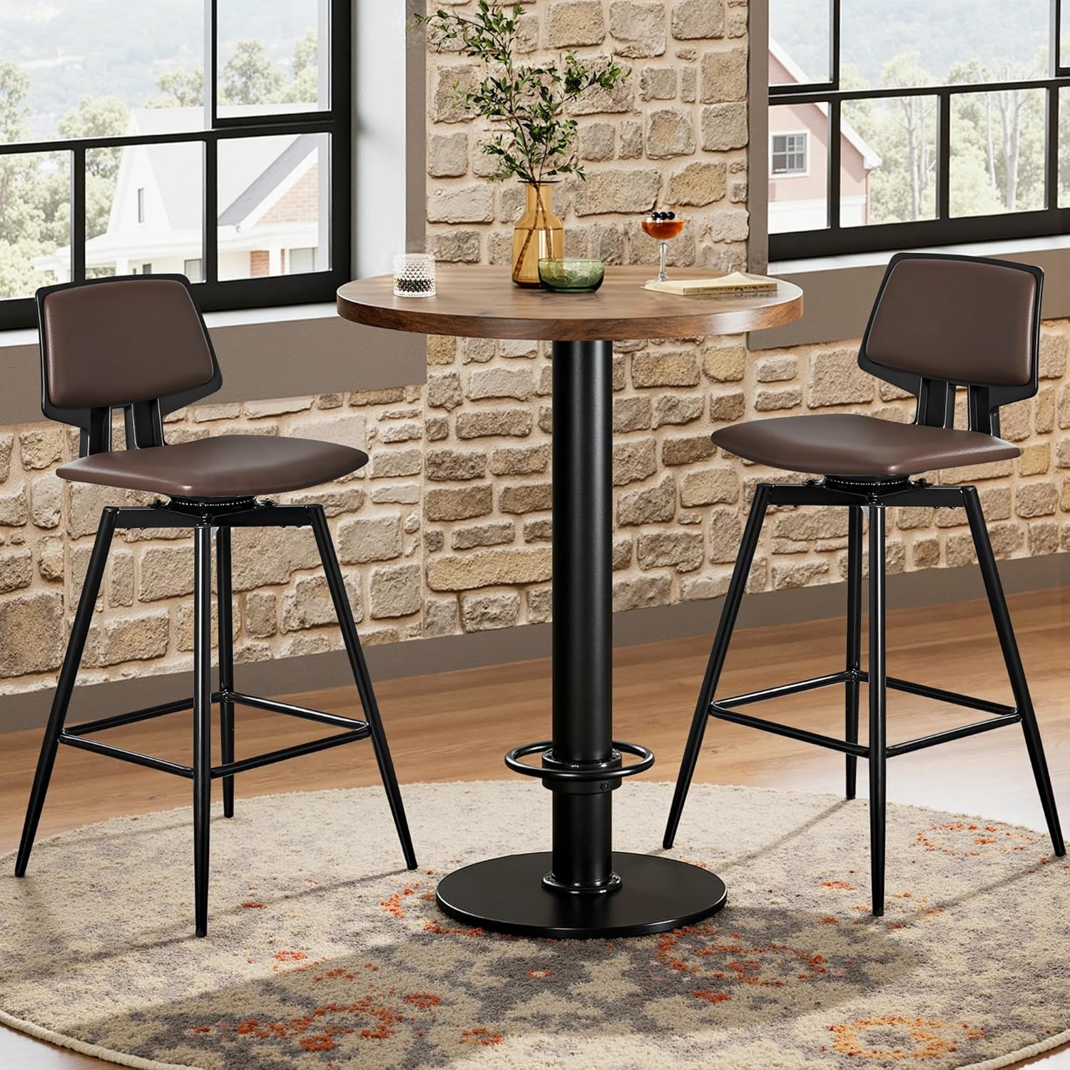 VECELO Swivel Upholstered Bar Stools Set of 2