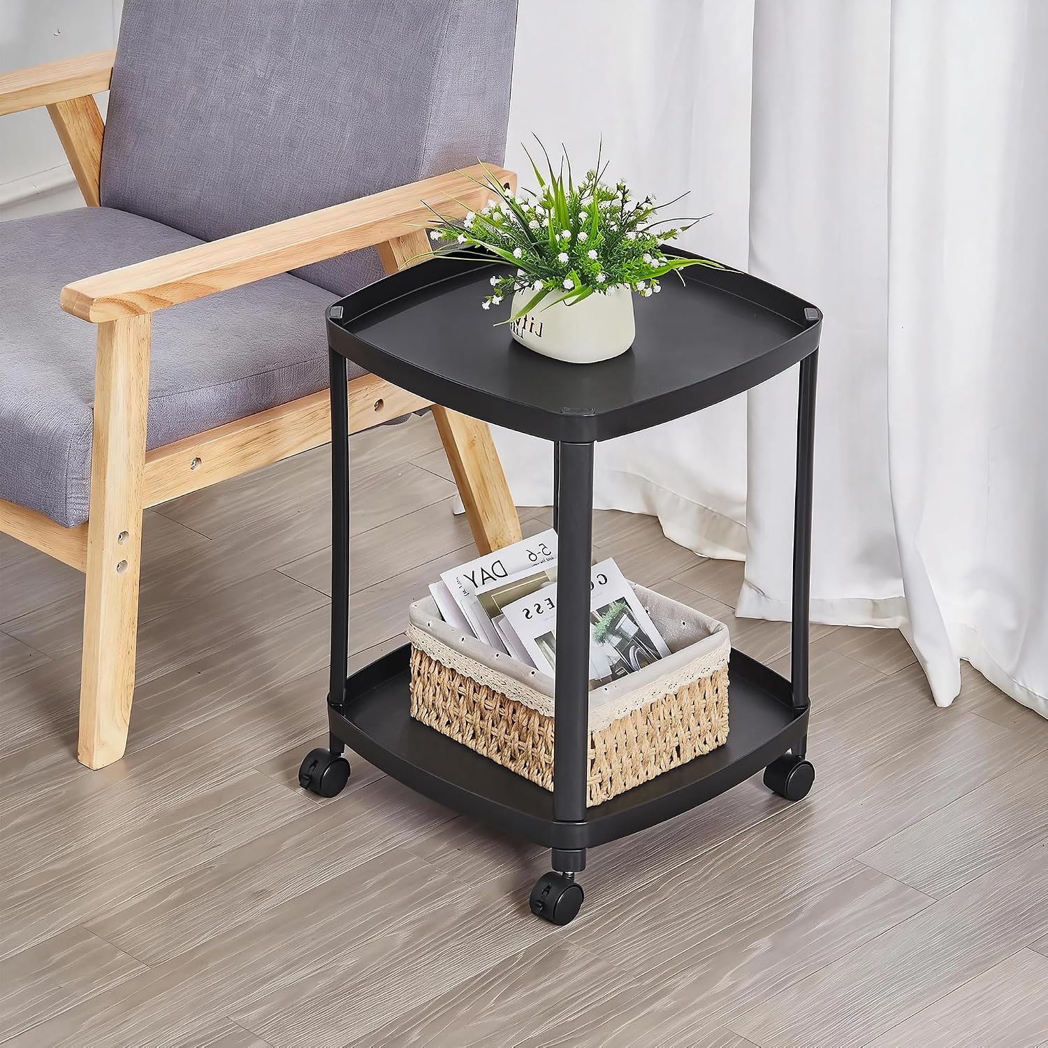 VECELO Rolling End Side Table with Lockable Wheels