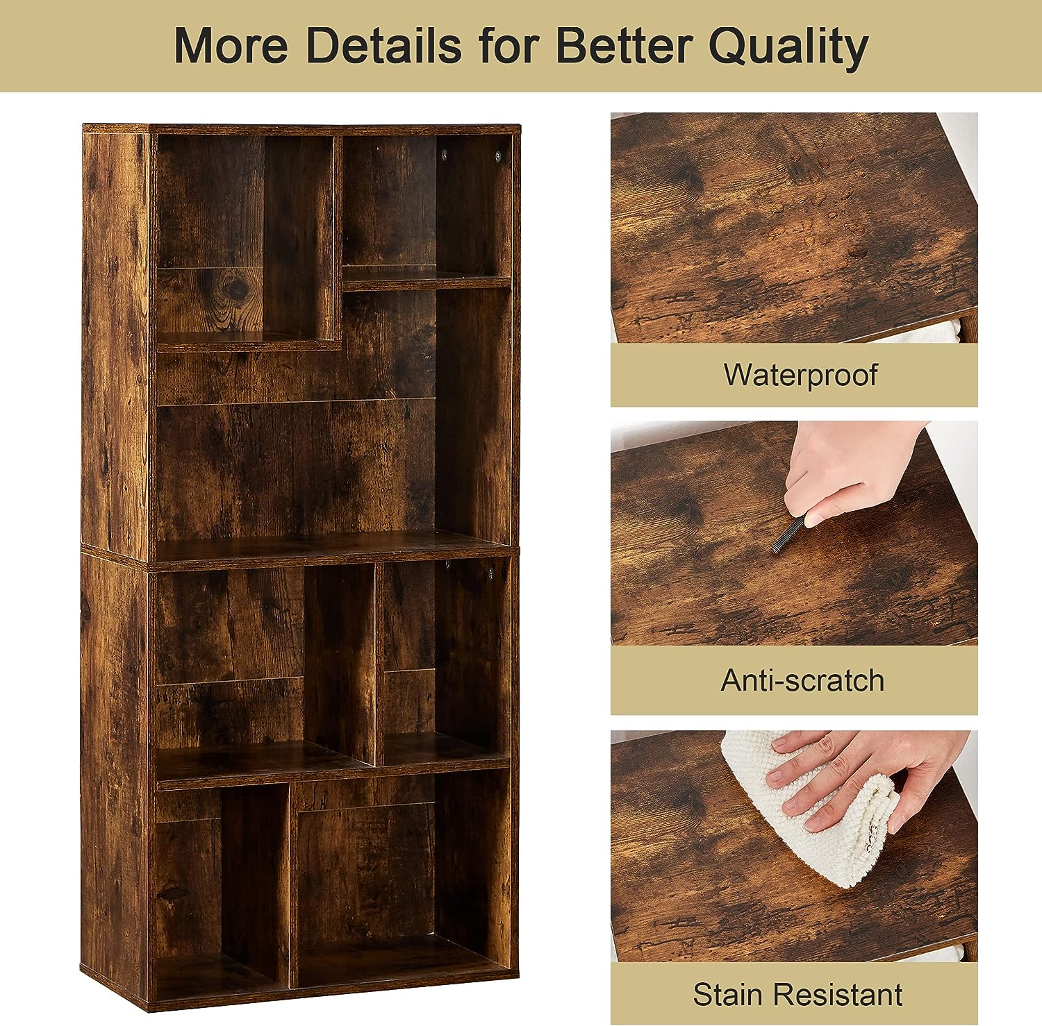 VECELO 42 Inch High Bookcase, 4-Tier Modern Storage Cabinet 7 Cubes - VECELO