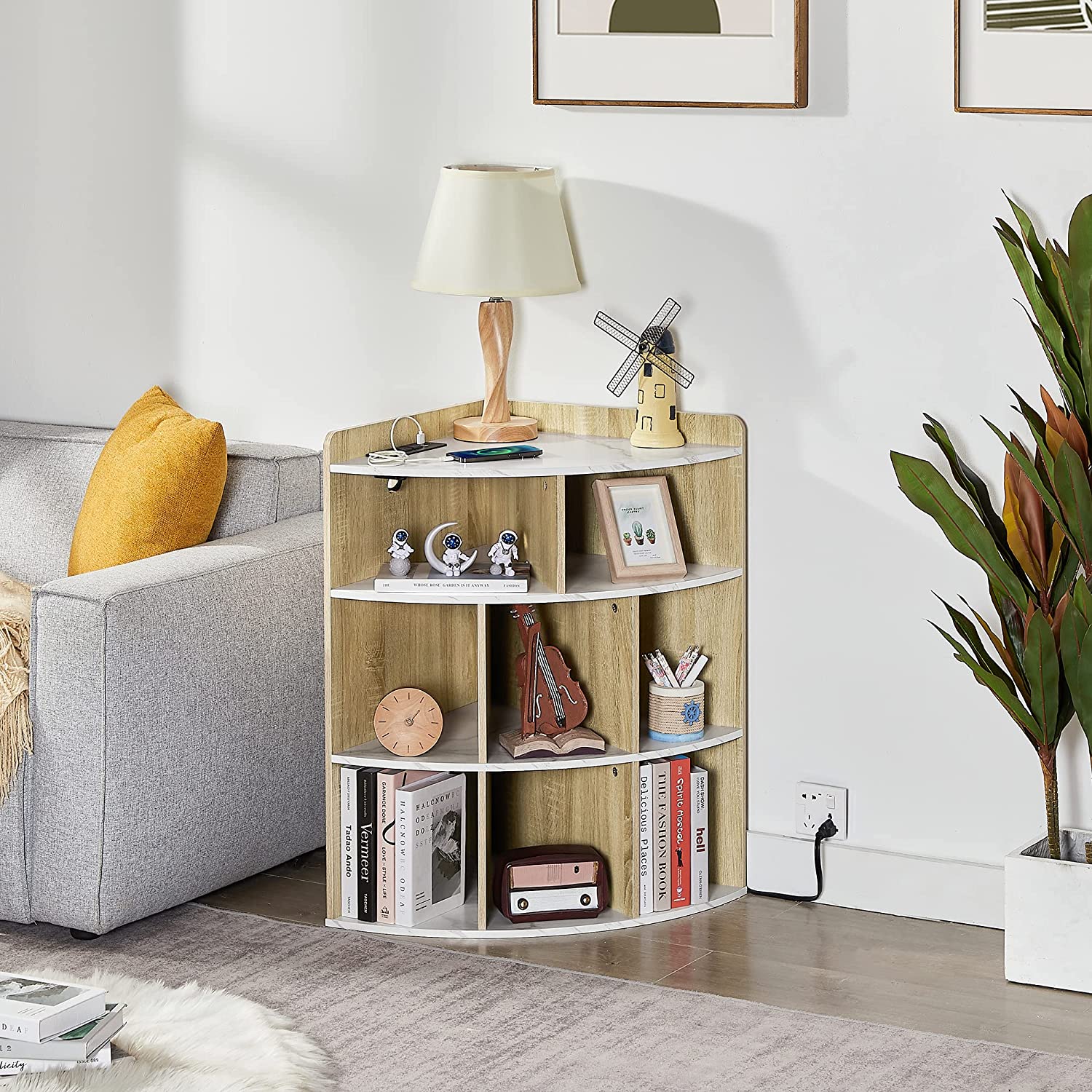 VECELO 3-Tier Corner Cabinet with 8 Cubbies, Wooden Cube Storage Organizer - VECELO