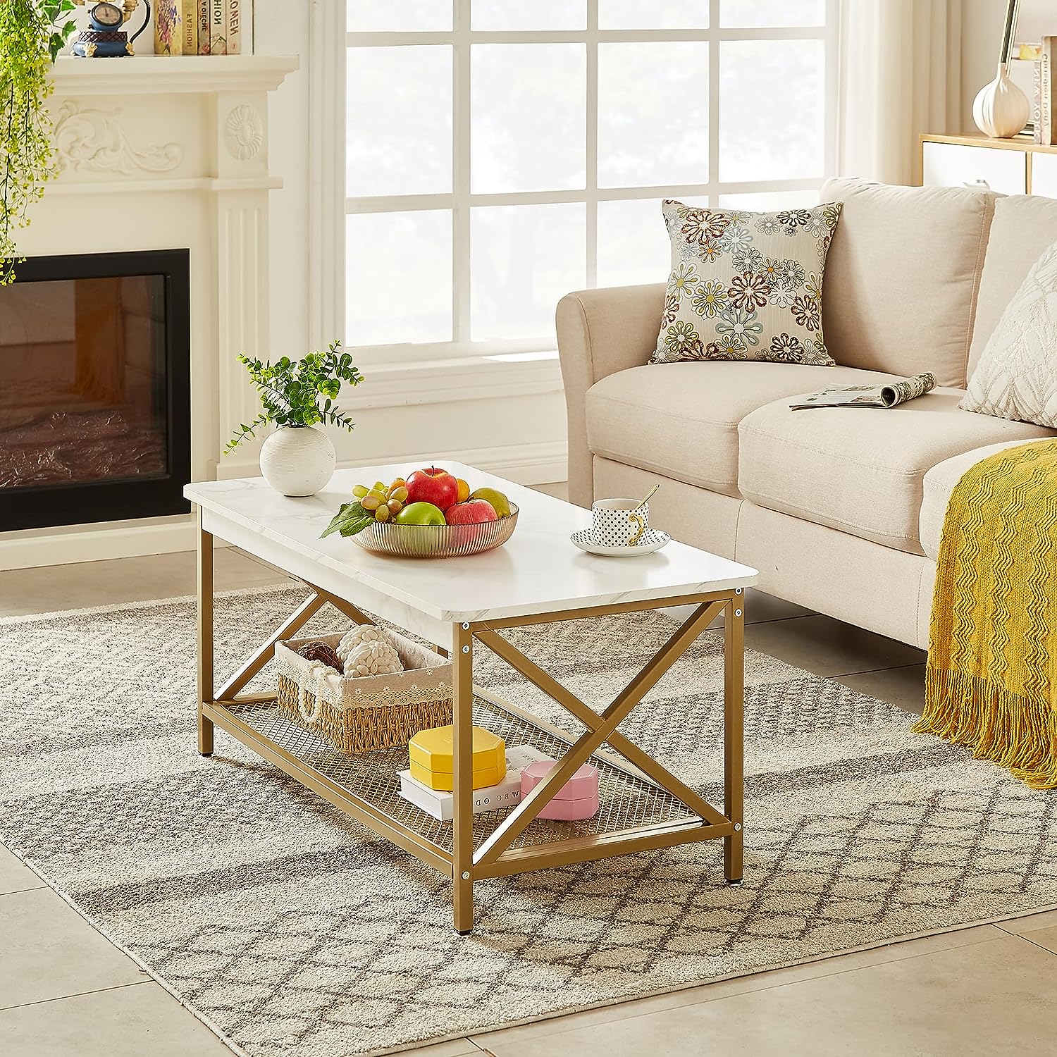 VECELO Coffee Table with Storage Shelf for Living Room 39.4 Inch, Simple Modern & Industrial Design - VECELO