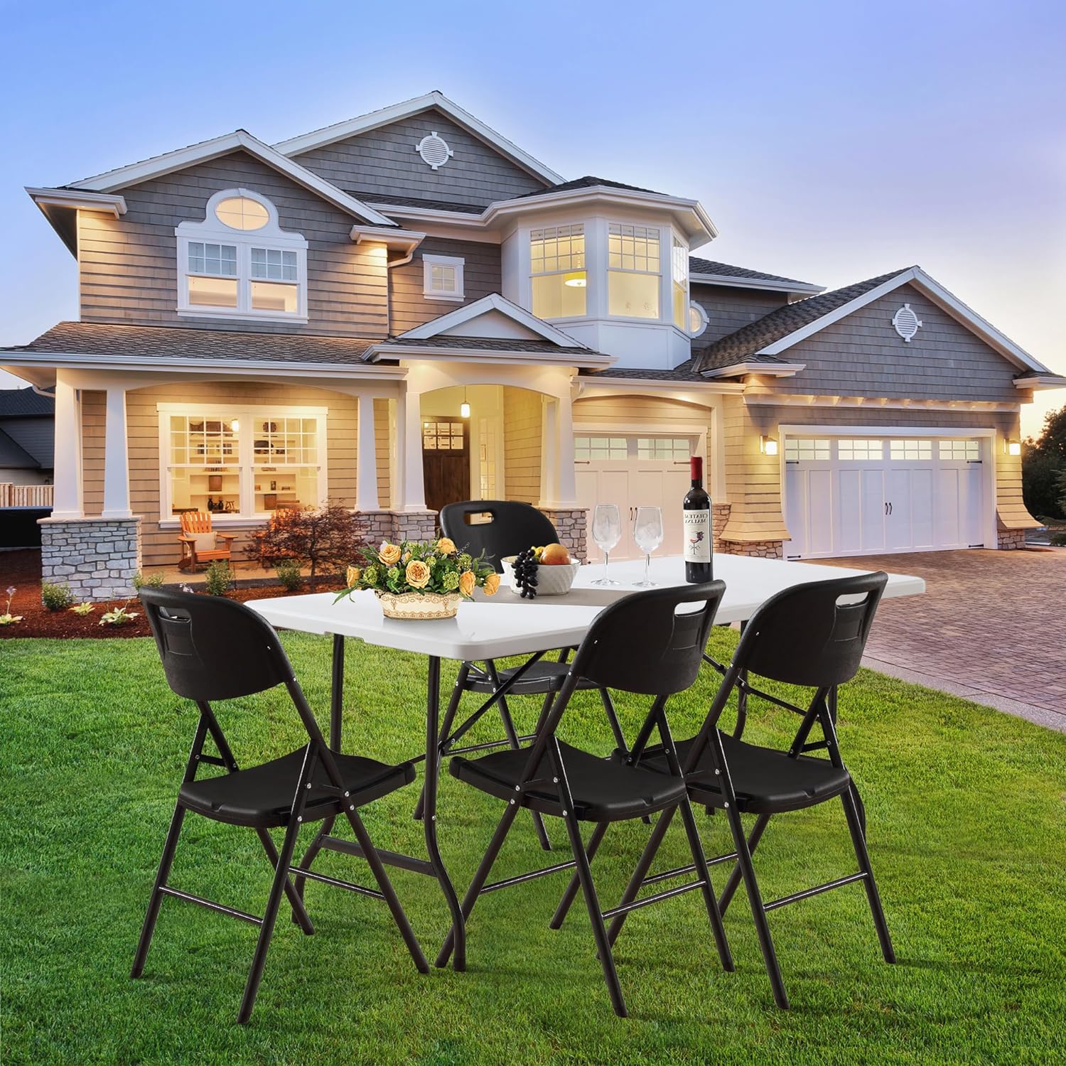 VECELO 6Ft Plastic Folding Table Heavy Duty Indoor Outdoor Portable Picnic Foldable Desk with Handle Mesh Trash Bag&Lock Legs - VECELO