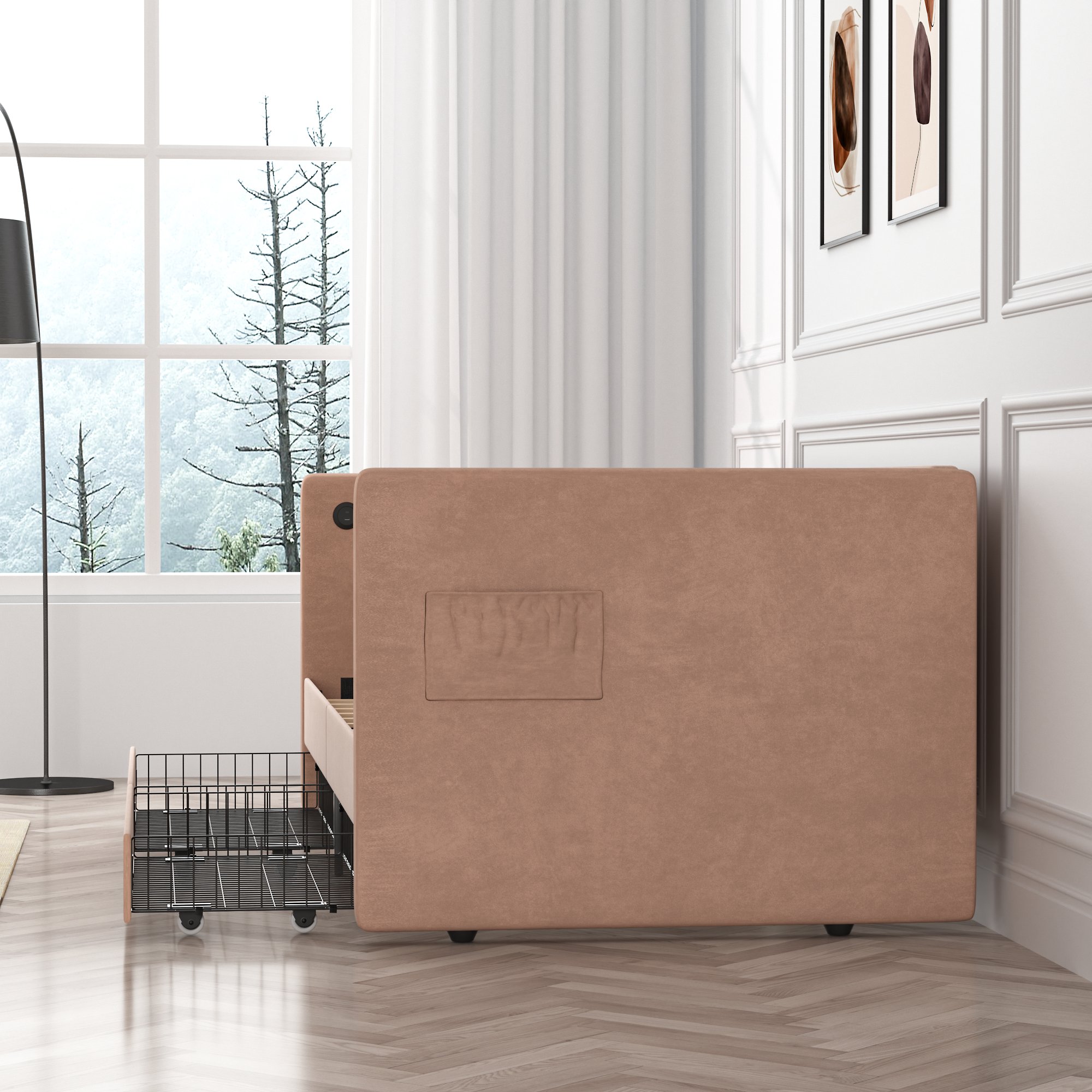 VECELO Twin Daybed with Storage Drawers, Upholstered Day Bed with Button Tufted headboard and Wood Slat Support