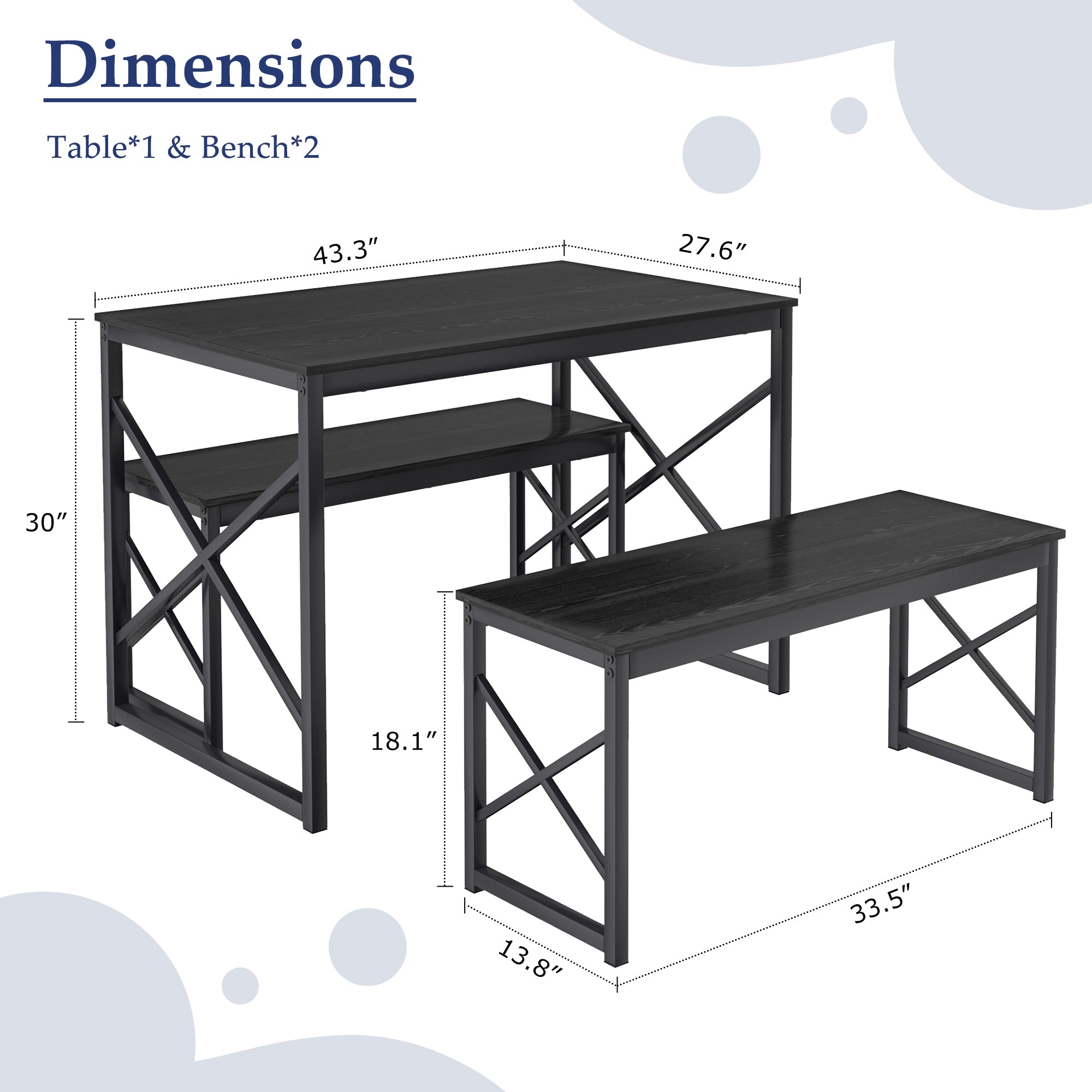 VECELO Kitchen Table with 2 Benches for 4 - VECELO