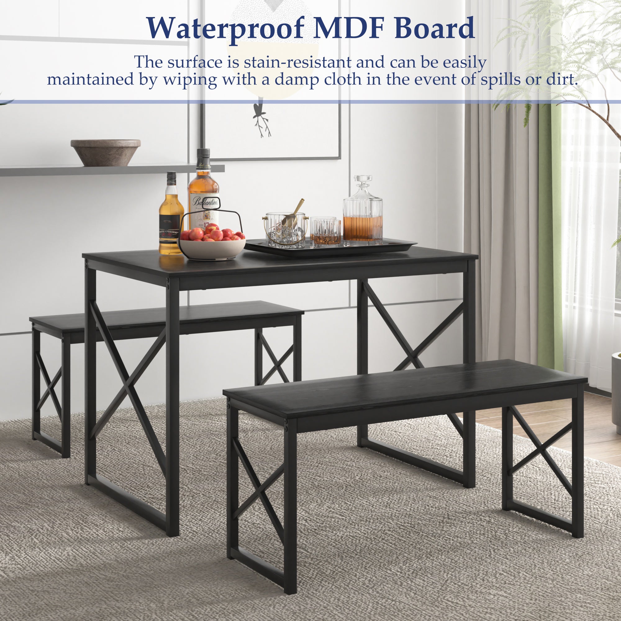 VECELO Kitchen Table with 2 Benches for 4 - VECELO