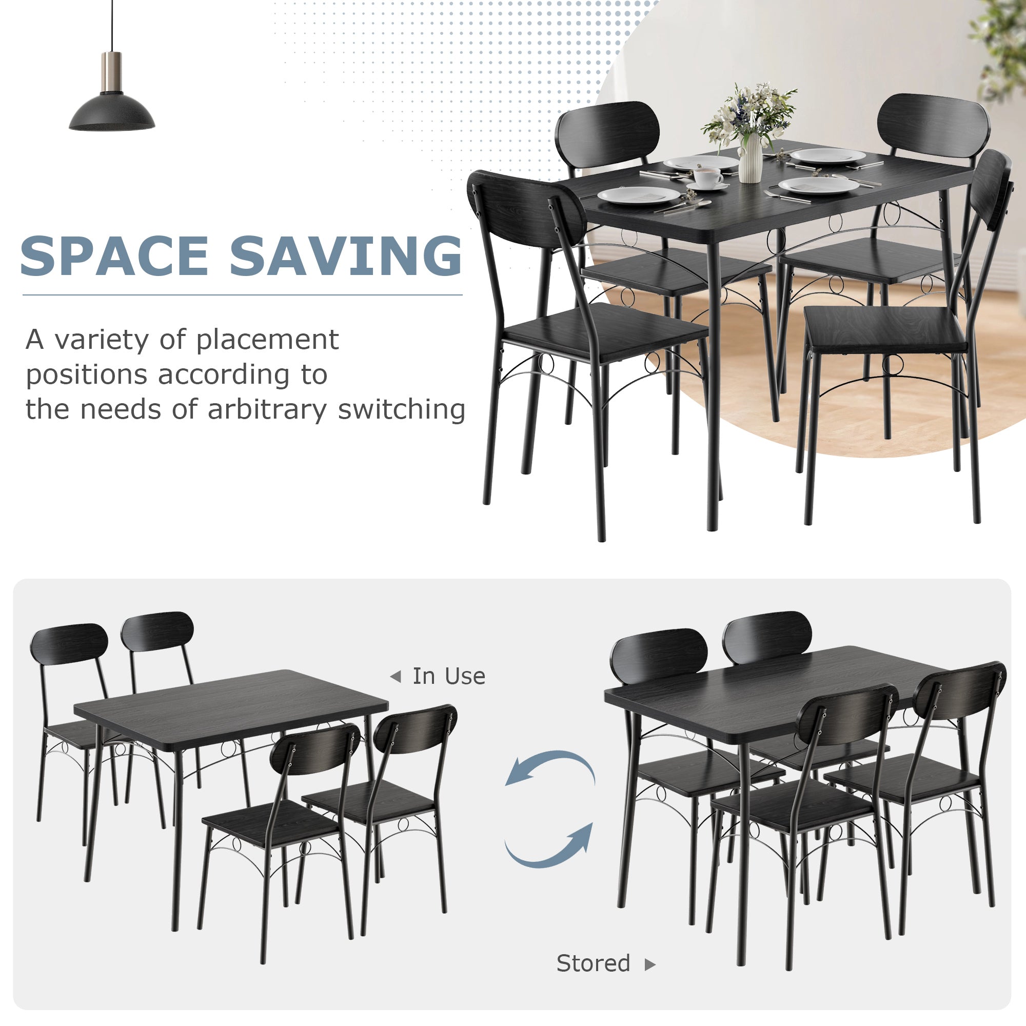 VECELO  Farmhouse Style 5 Piece Dining Table Set Metal and Wood Rectangular Table with 4 Chairs - VECELO