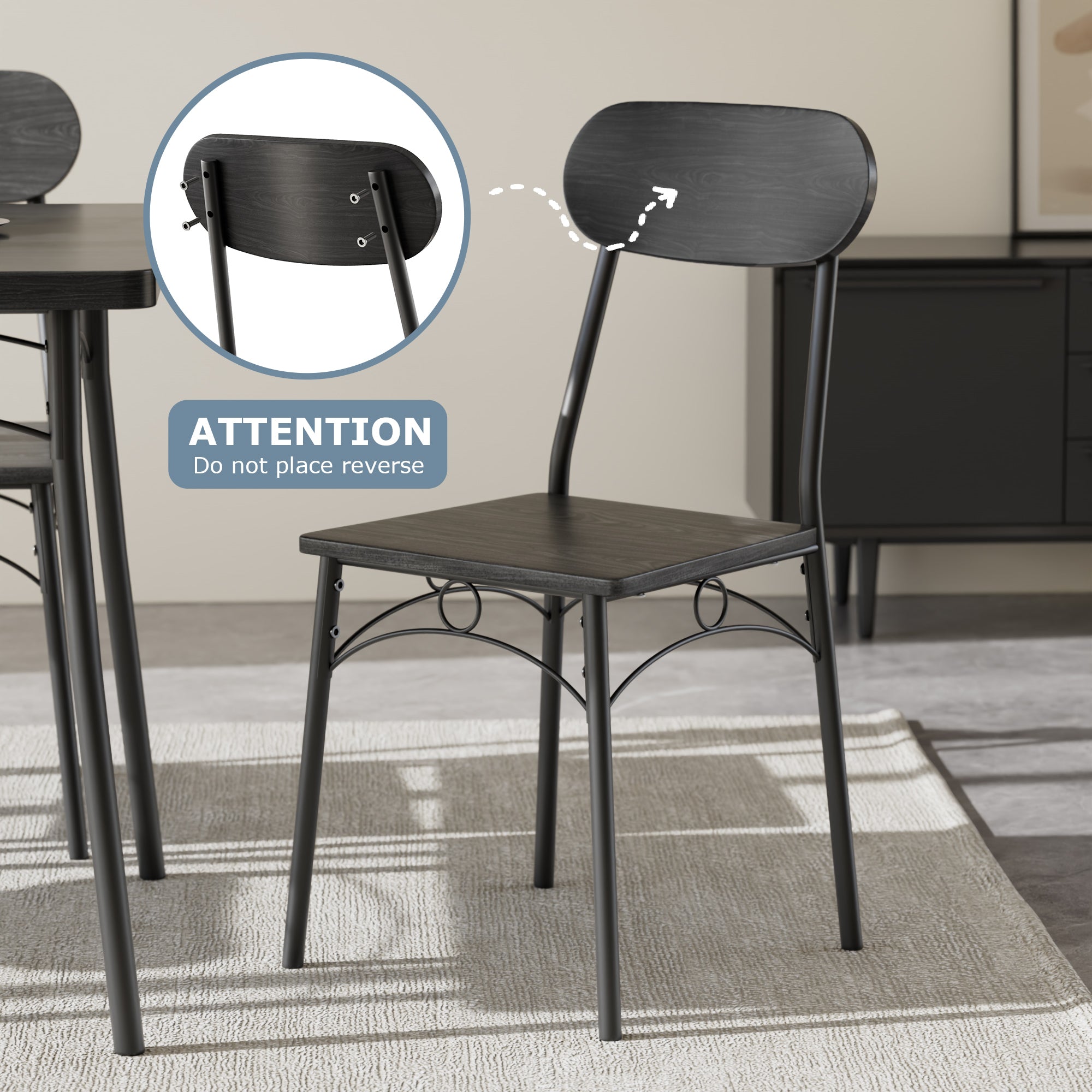 VECELO  Farmhouse Style 5 Piece Dining Table Set Metal and Wood Rectangular Table with 4 Chairs - VECELO