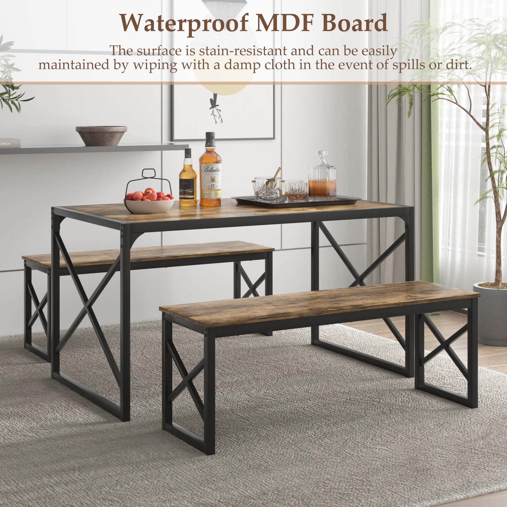 VECELO Kitchen Table with 2 Benches for 4 - VECELO