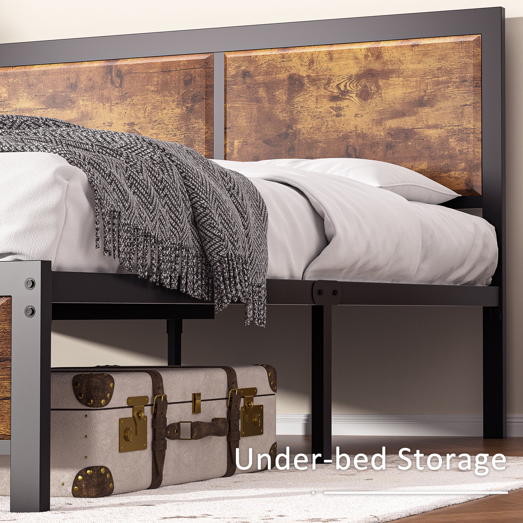 VECELO Platform Bed Frame, Mattress Foundation with Rustic Vintage Wood Headboard