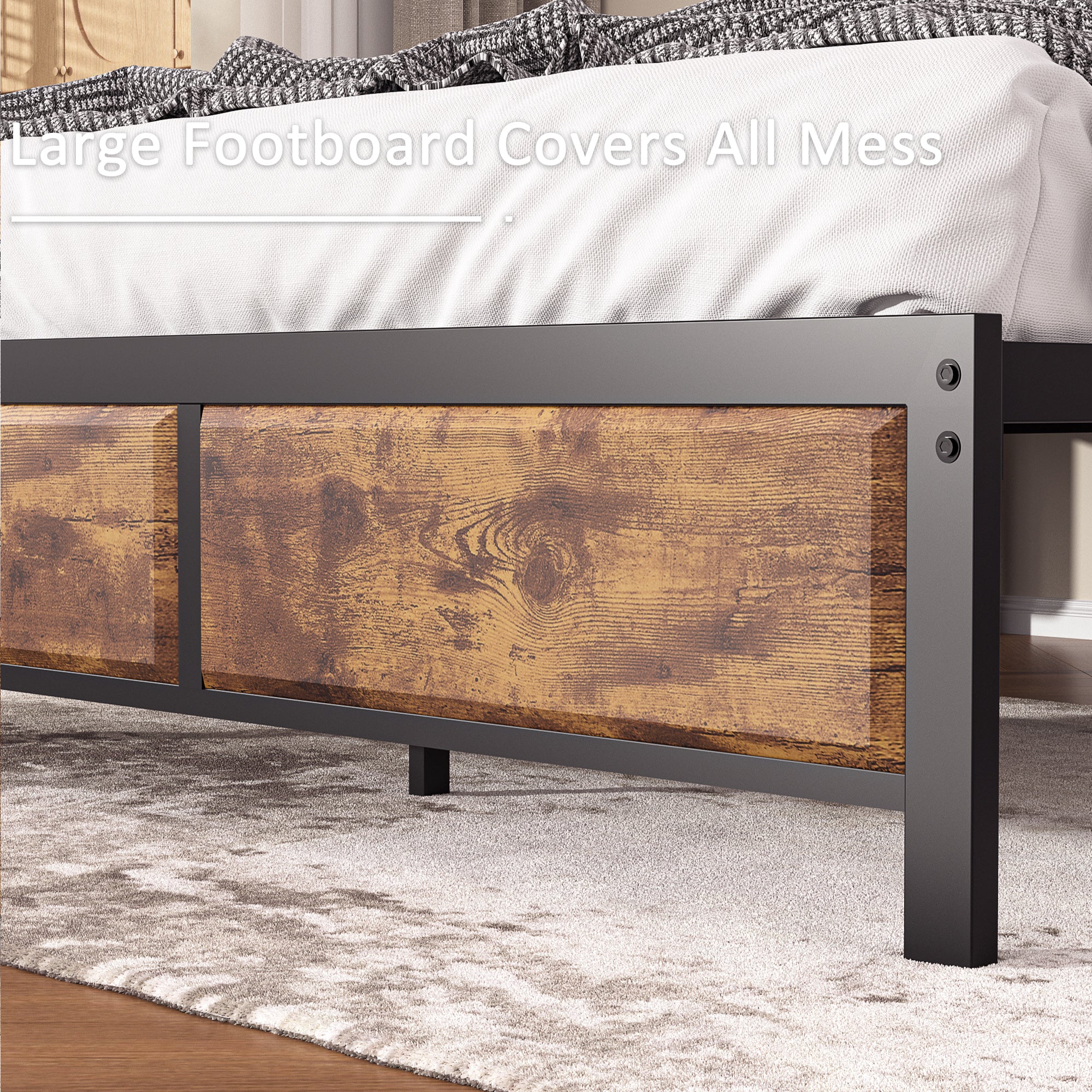 VECELO Platform Bed Frame, Mattress Foundation with Rustic Vintage Wood Headboard