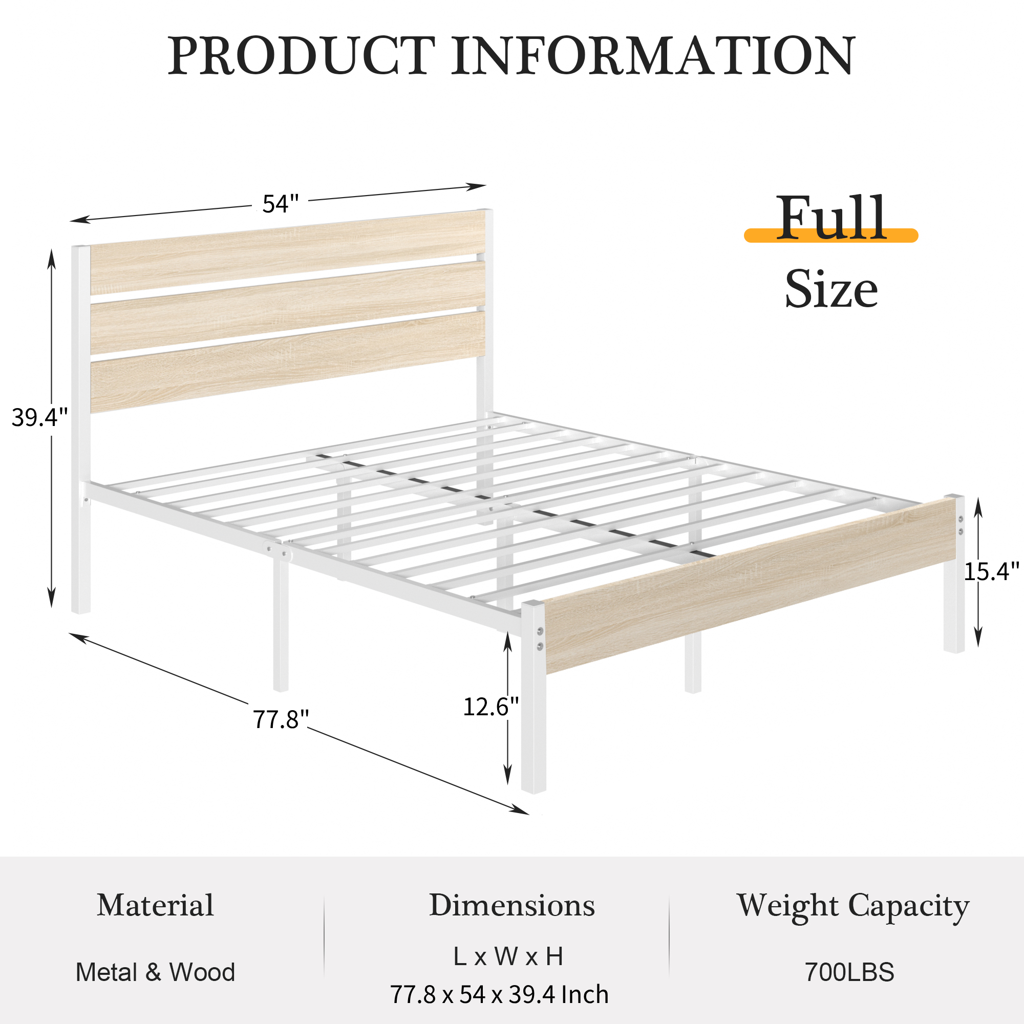 VECELO Platform Bed Frame with Rustic Vintage Wood Headboard/Strong Metal Slats Support