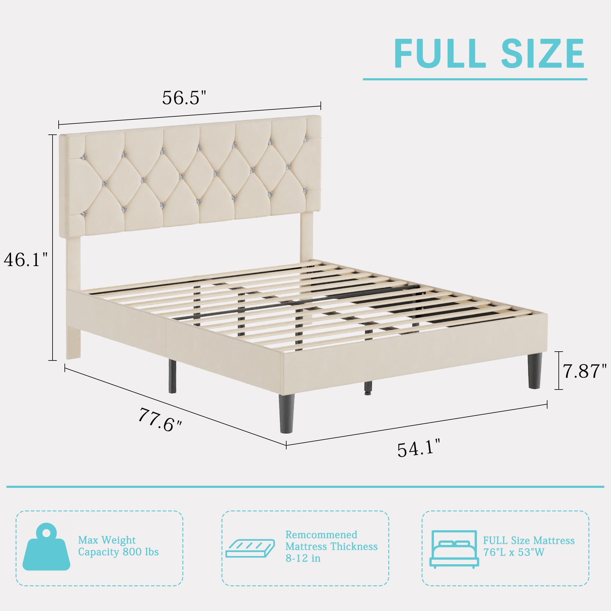 VECELO Twin Size Bed Frame, Upholstered Platform with Adjustable Diamond Tufted Headboard