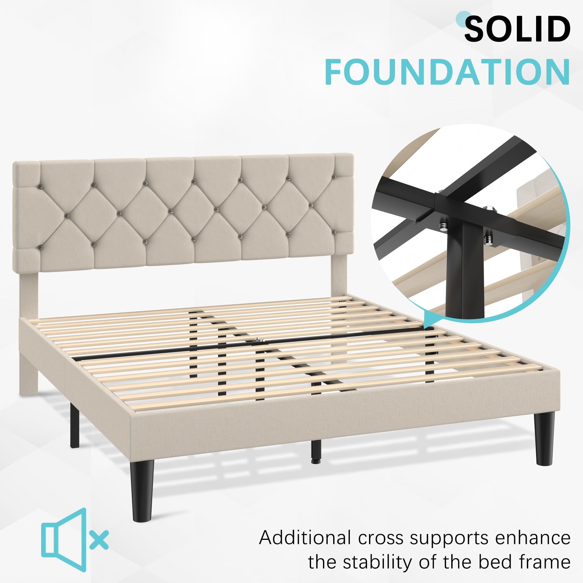 VECELO Twin Size Bed Frame, Upholstered Platform with Adjustable Diamond Tufted Headboard