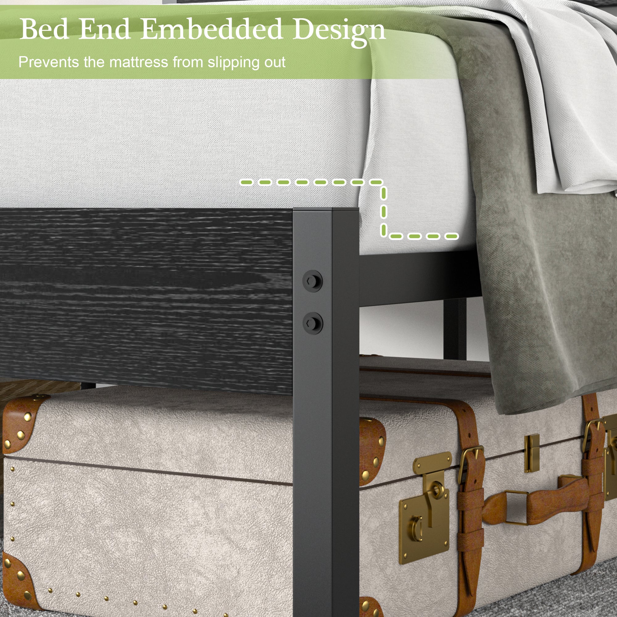VECELO Platform Bed Frame with Rustic Vintage Wood Headboard/Strong Metal Slats Support