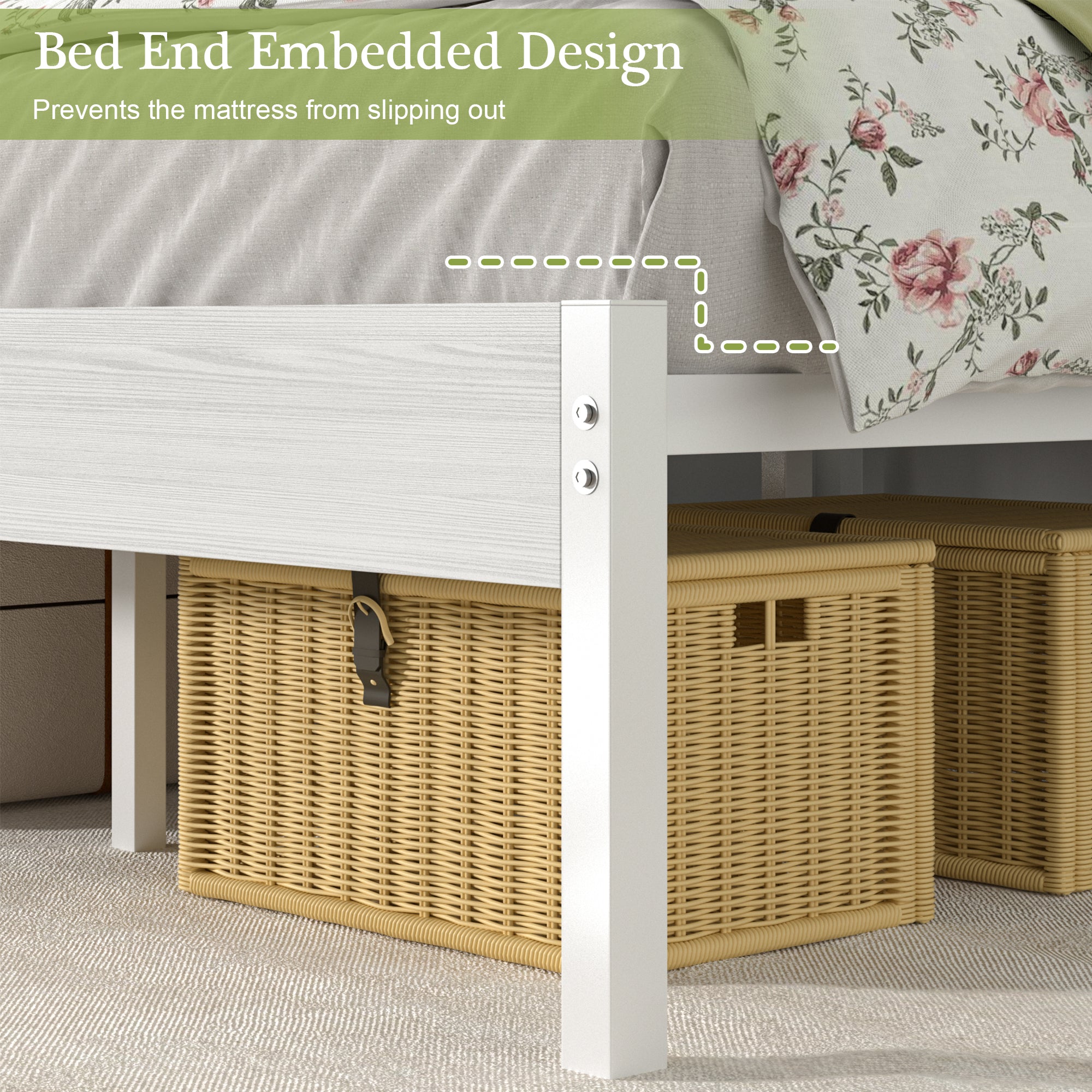 VECELO Platform Bed Frame with Rustic Vintage Wood Headboard/Strong Metal Slats Support