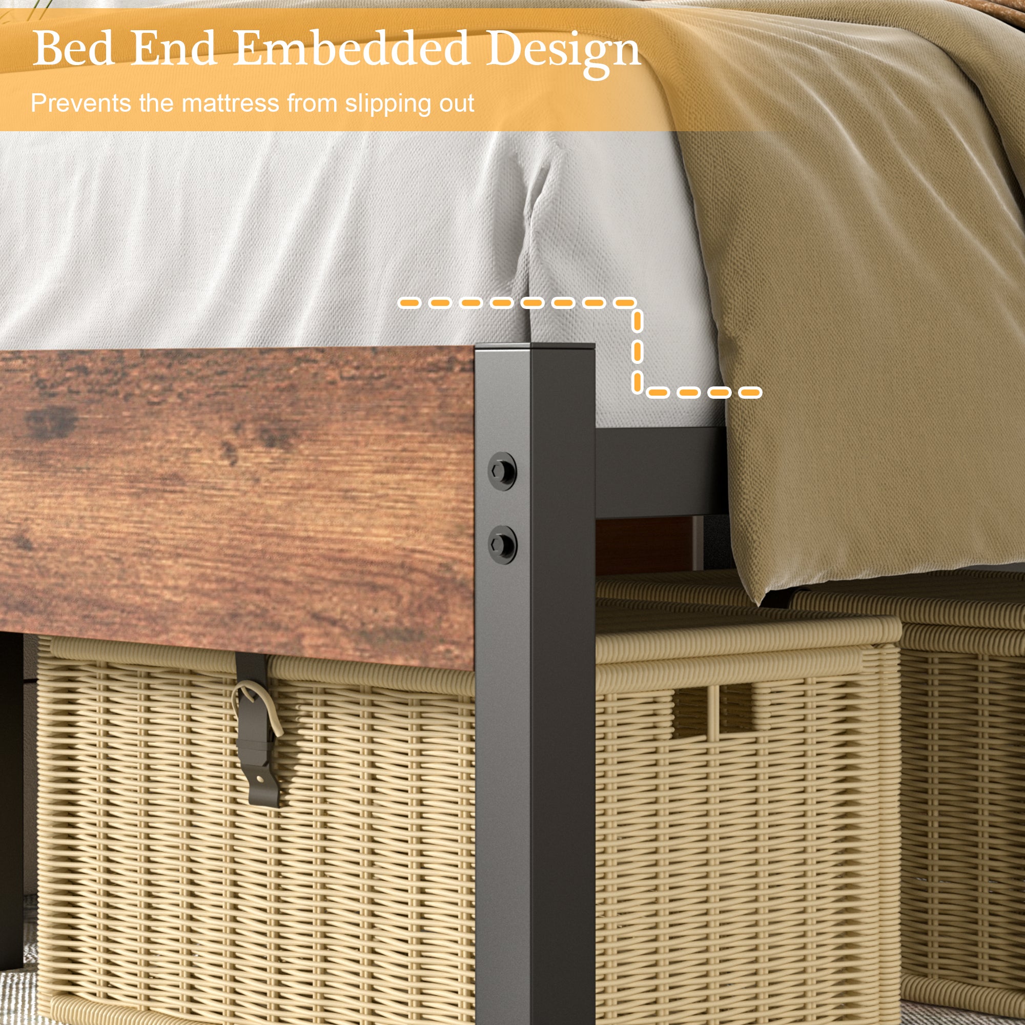 VECELO Platform Bed Frame with Rustic Vintage Wood Headboard/Strong Metal Slats Support