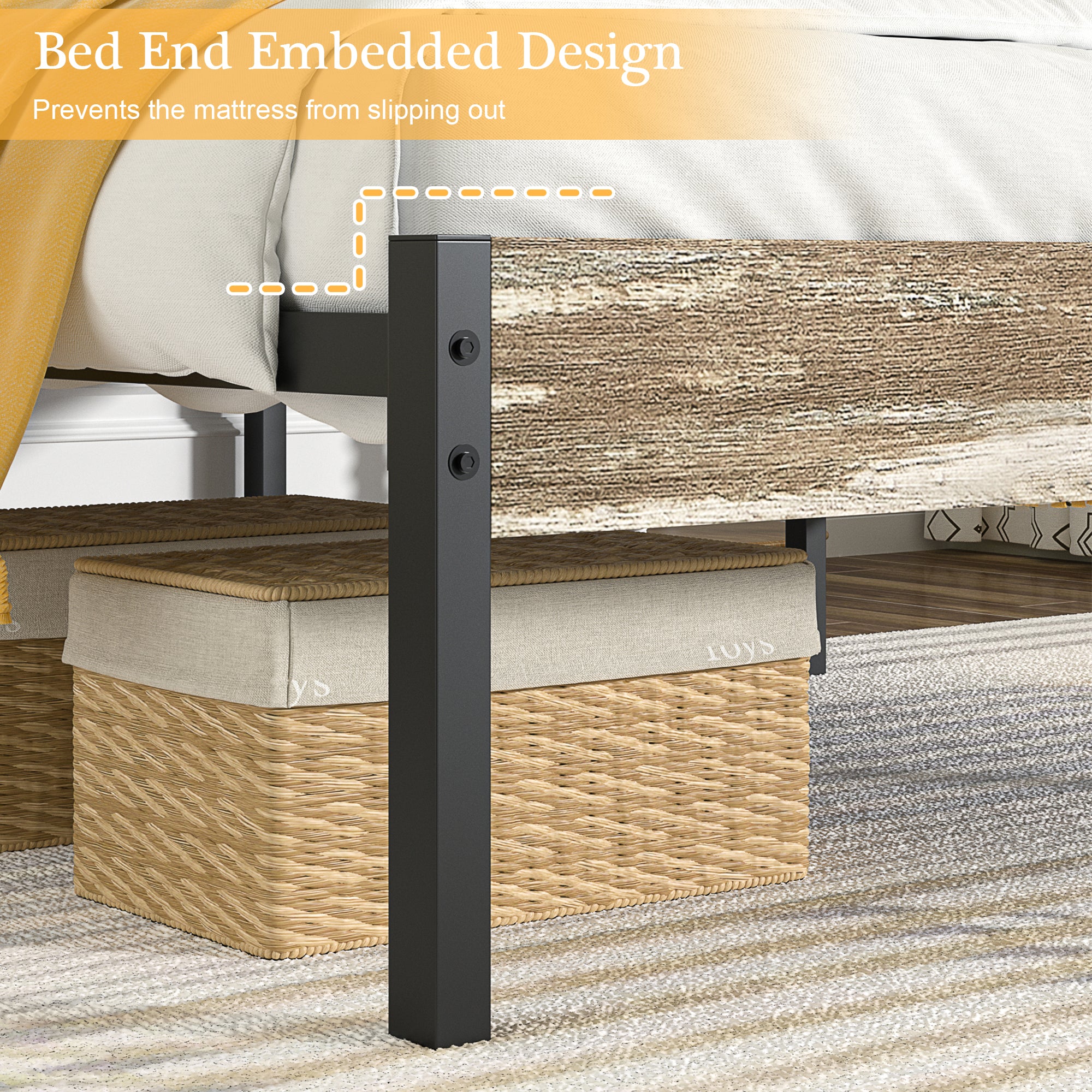 VECELO Platform Bed Frame with Rustic Vintage Wood Headboard/Strong Metal Slats Support