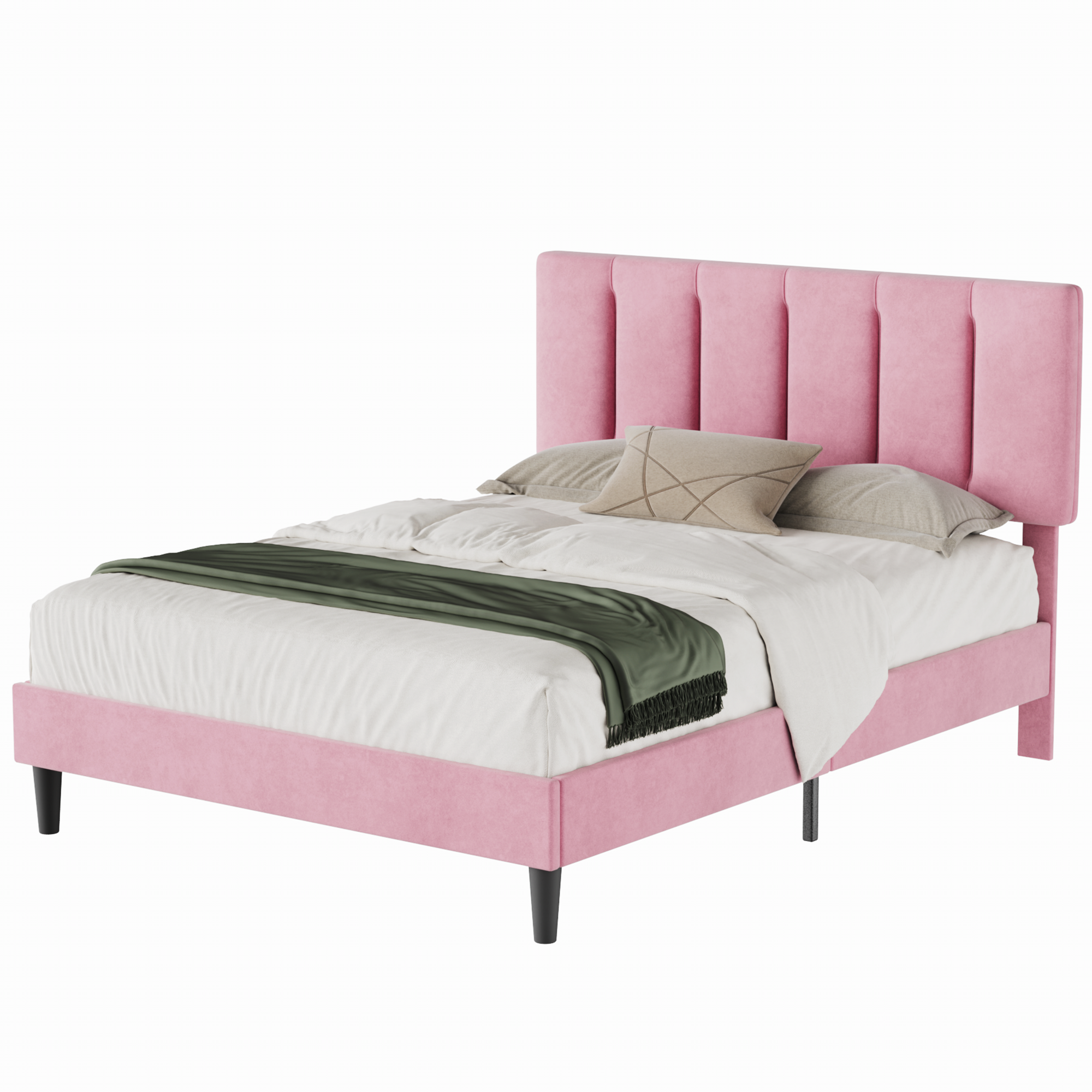 VECELO Modern Upholstered Platform Bedframe, Adjustable Headboard