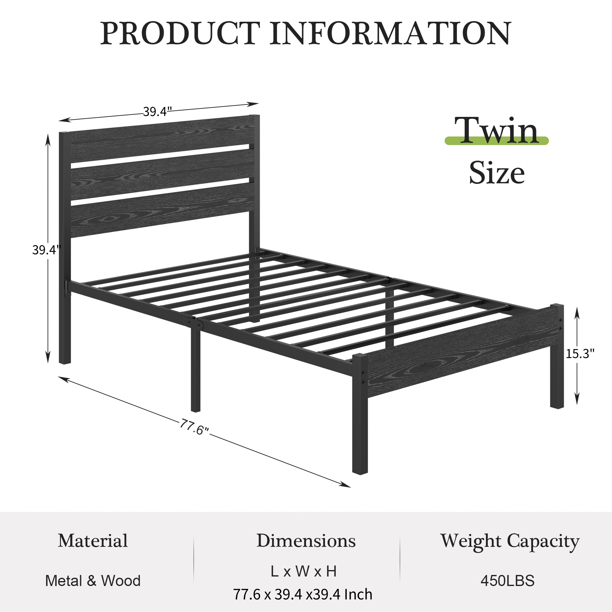 VECELO Platform Bed Frame with Rustic Vintage Wood Headboard/Strong Metal Slats Support