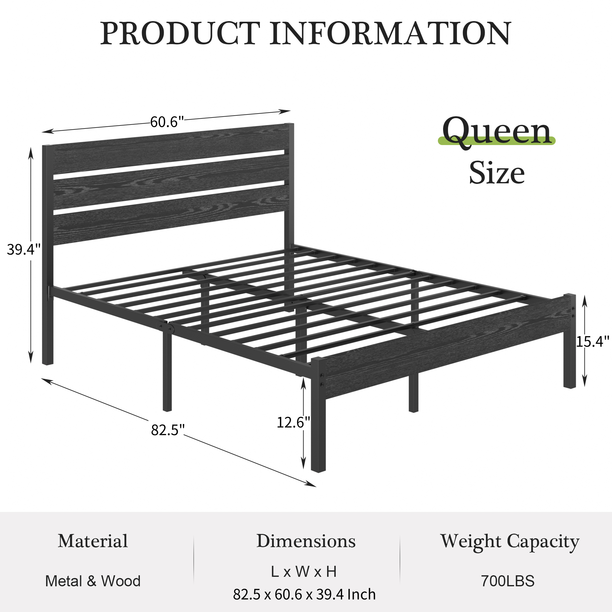 VECELO Platform Bed Frame with Rustic Vintage Wood Headboard/Strong Metal Slats Support