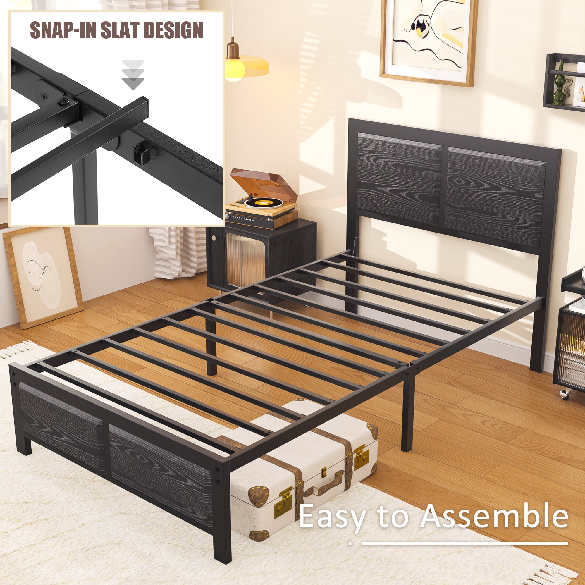 VECELO Platform Bed Frame, Mattress Foundation with Rustic Vintage Wood Headboard