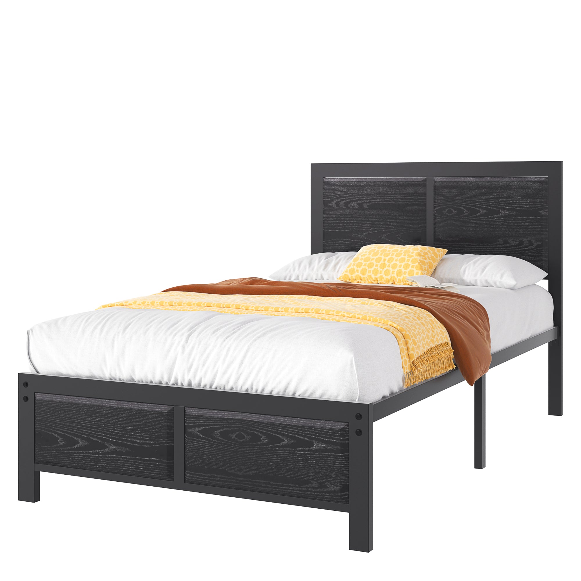 VECELO Platform Bed Frame, Mattress Foundation with Rustic Vintage Wood Headboard
