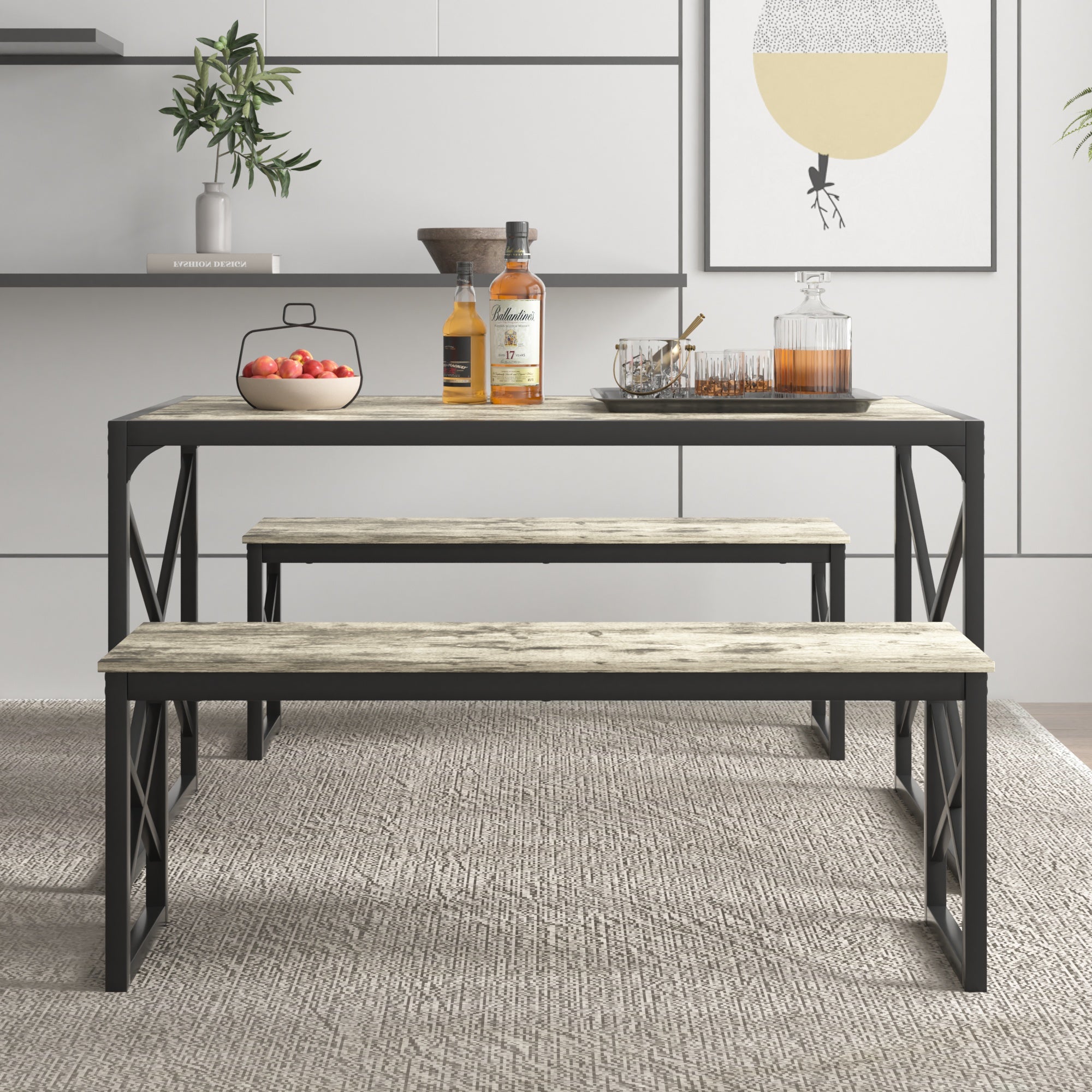 VECELO Kitchen Table with 2 Benches for 4 - VECELO
