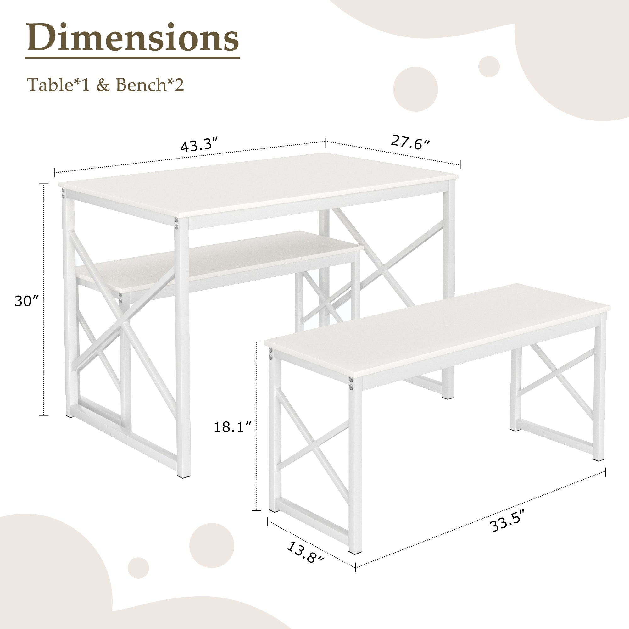 VECELO Kitchen Table with 2 Benches for 4 - VECELO