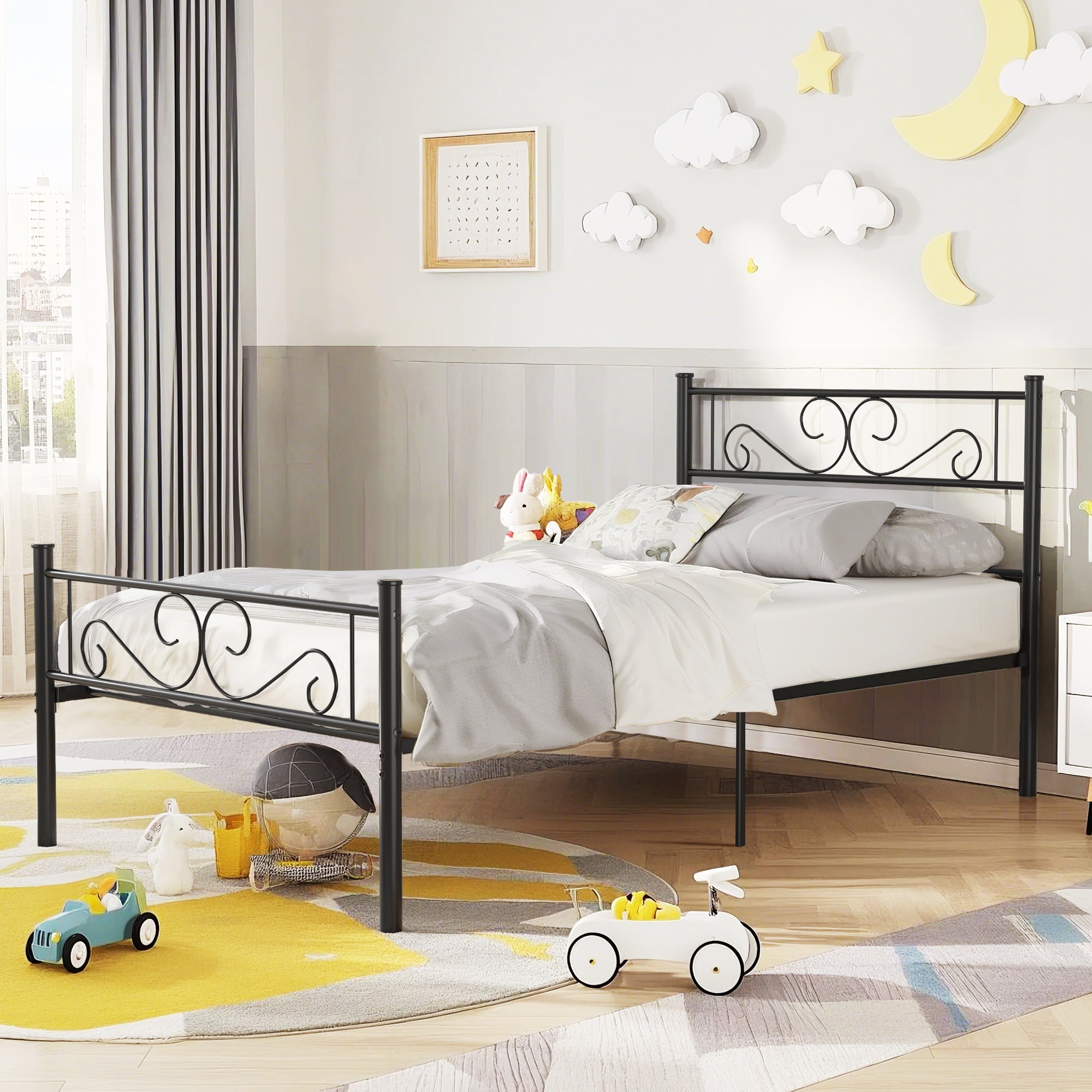 VECELO Metal Platform Bed Frame Mattress Foundation with Headboard & Footboard