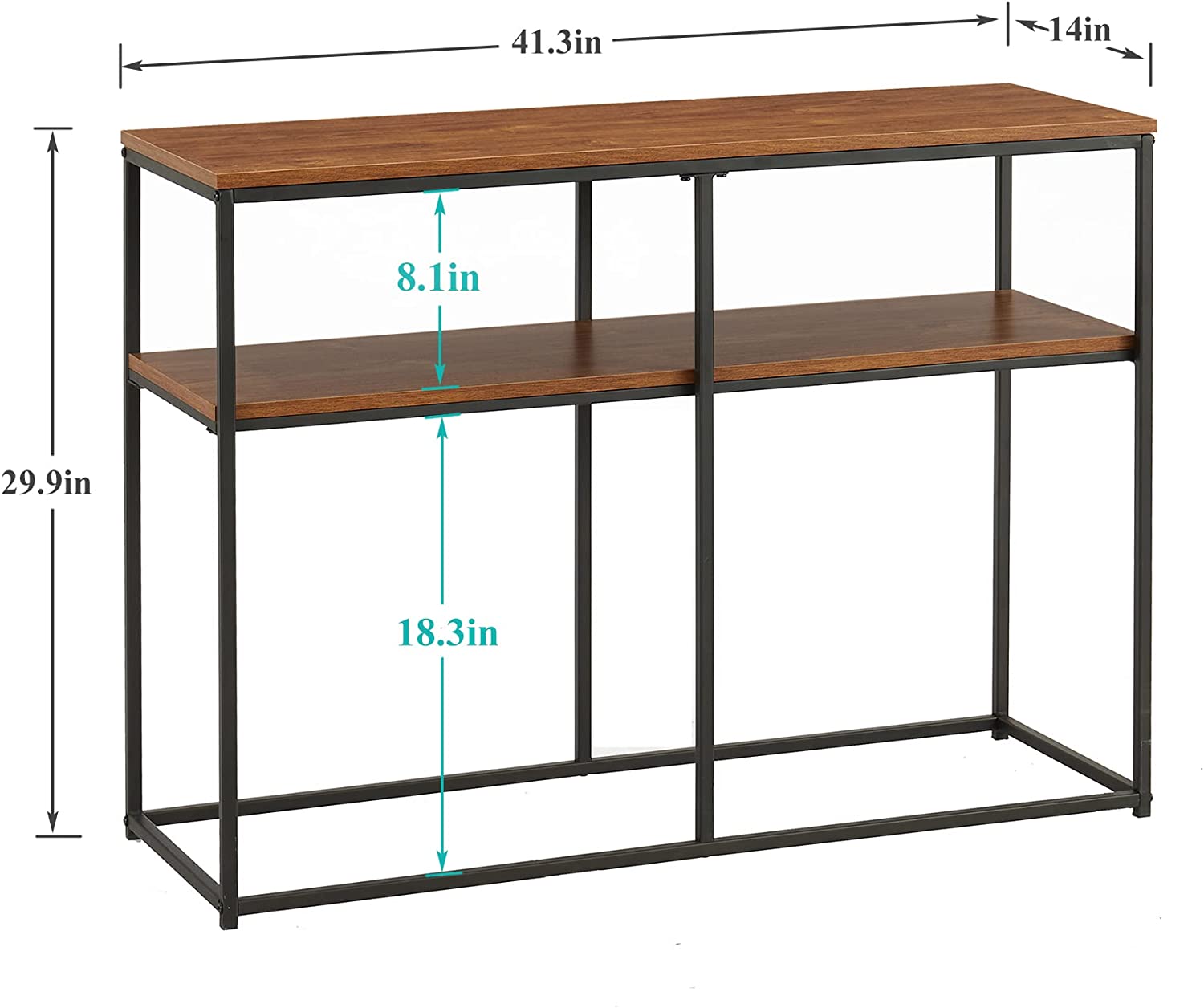 VECELO Multipurpose Console, Narrow Sofa 2-Tier Rustic Hallway Table with Storage Shelves