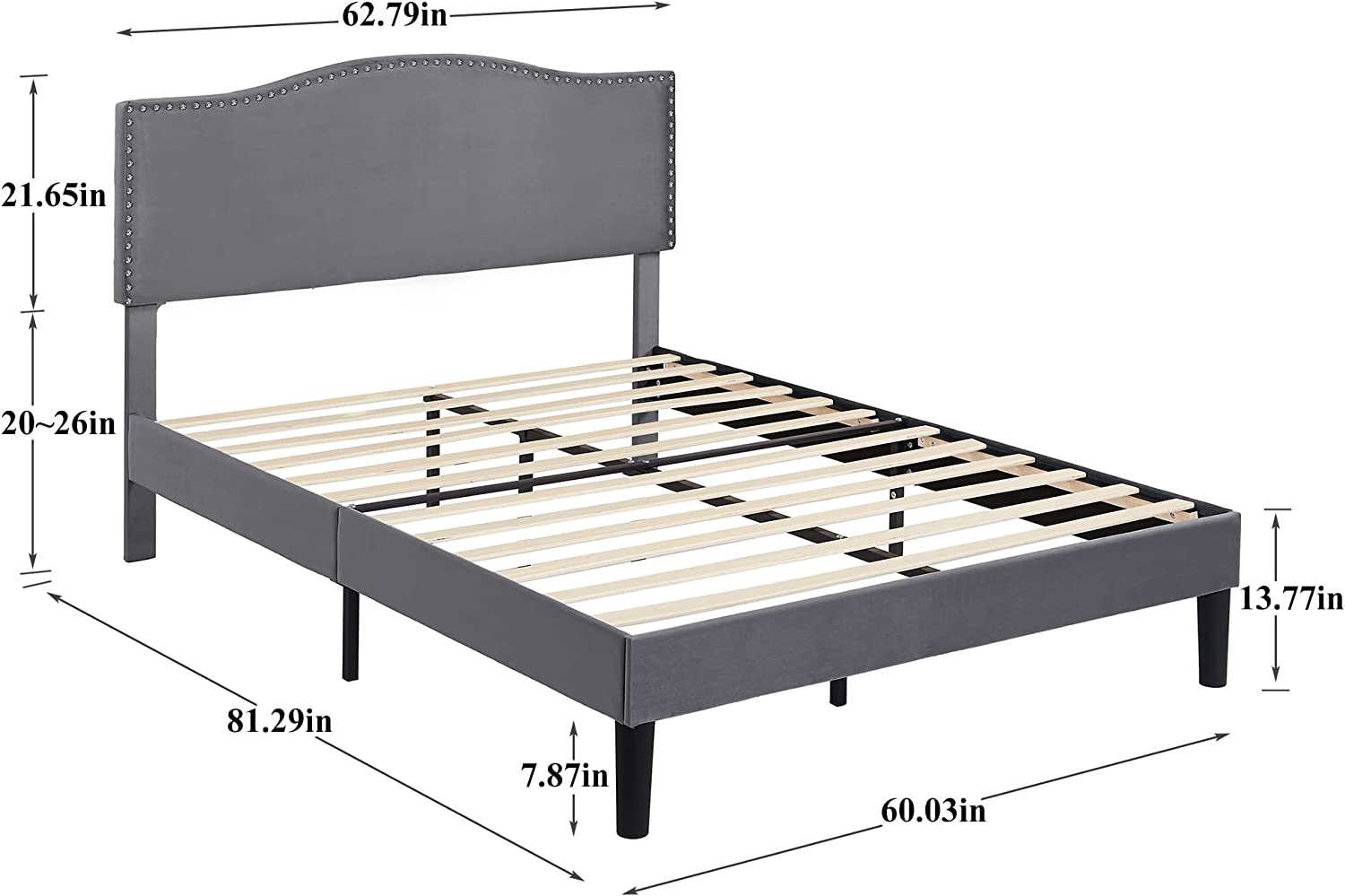 VECELO Bed Frame Platform with Upholstered Headboard & Wooden Slats Support - VECELO