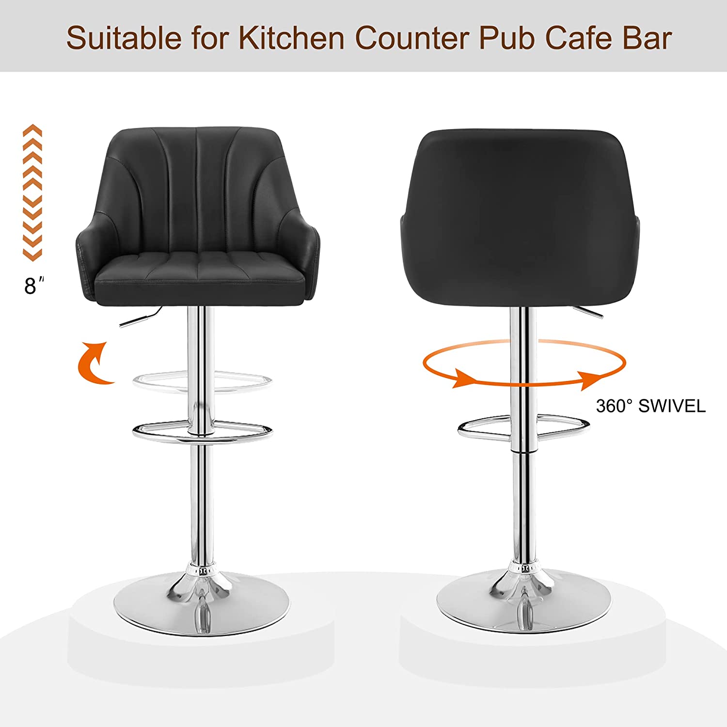 VECELO Adjustable Counter Height Bar Stools with Back and Arm Stools Set of 2 - VECELO