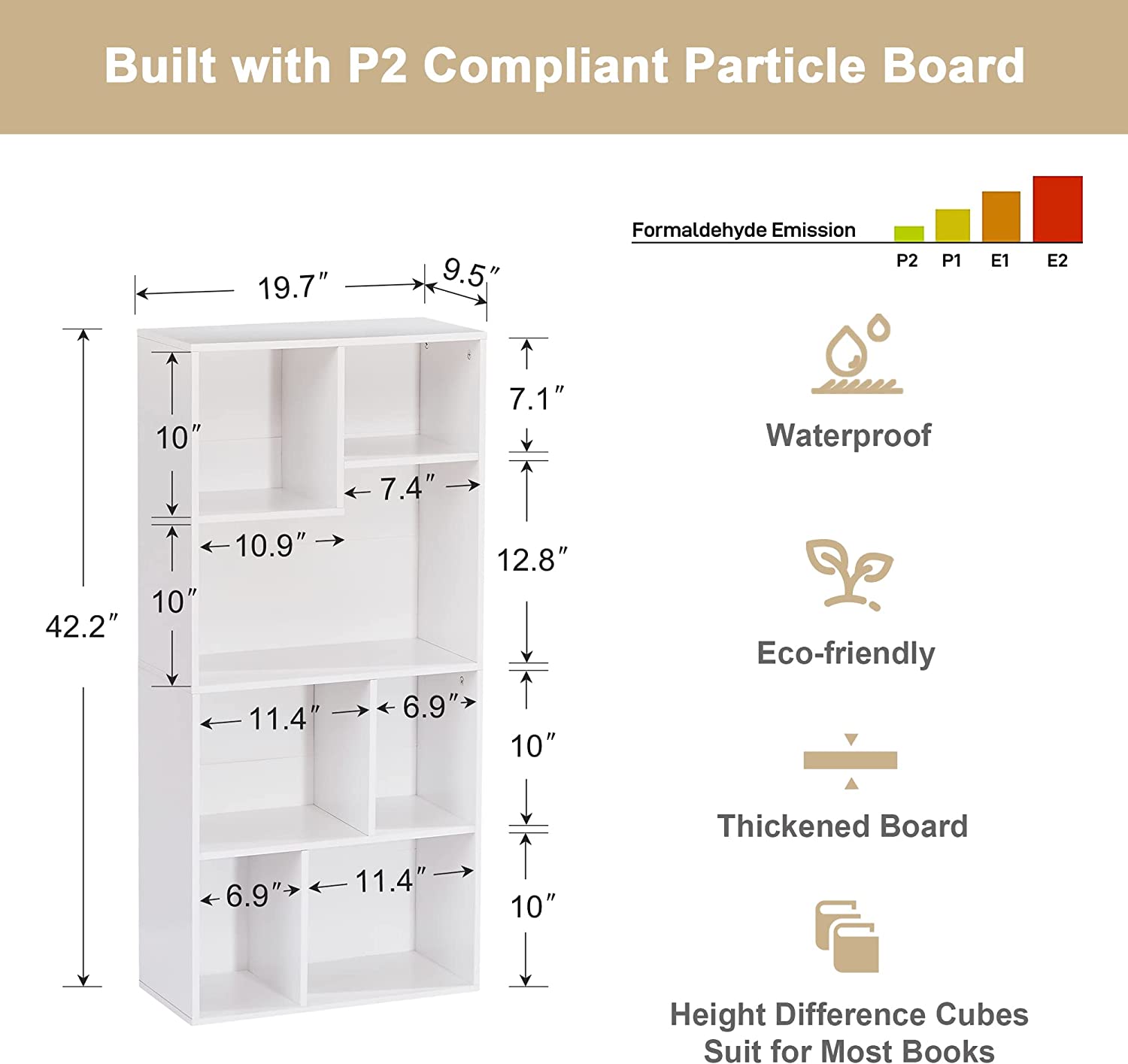 VECELO 42 Inch High Bookcase, 4-Tier Modern Storage Cabinet 7 Cubes - VECELO