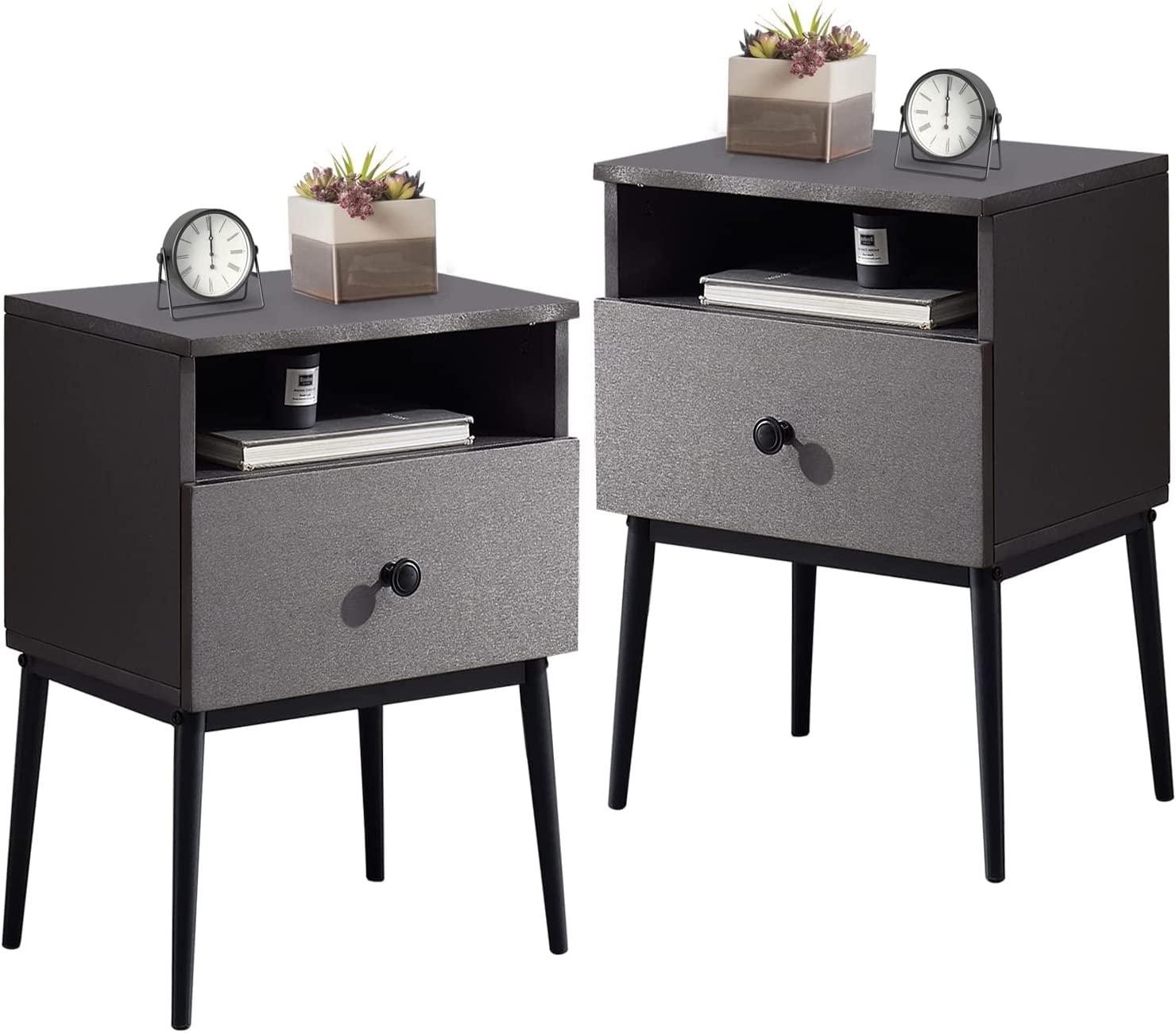 Modern Nightstand Square End Side Table with Drawer and Storage Space