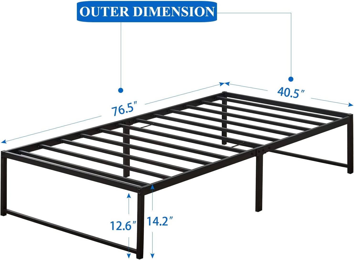 VECELO 14" Black Platform Bed Frame/Mattress Foundation/No Box Spring Needed/Steel Slat Support