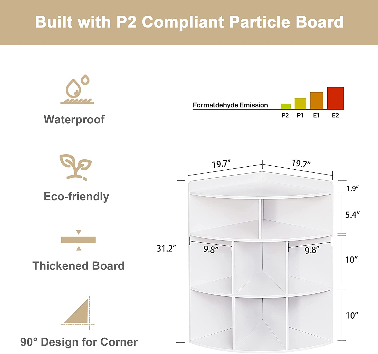 VECELO 3-Tier Corner Cabinet with 8 Cubbies, Wooden Cube Storage Organizer - VECELO