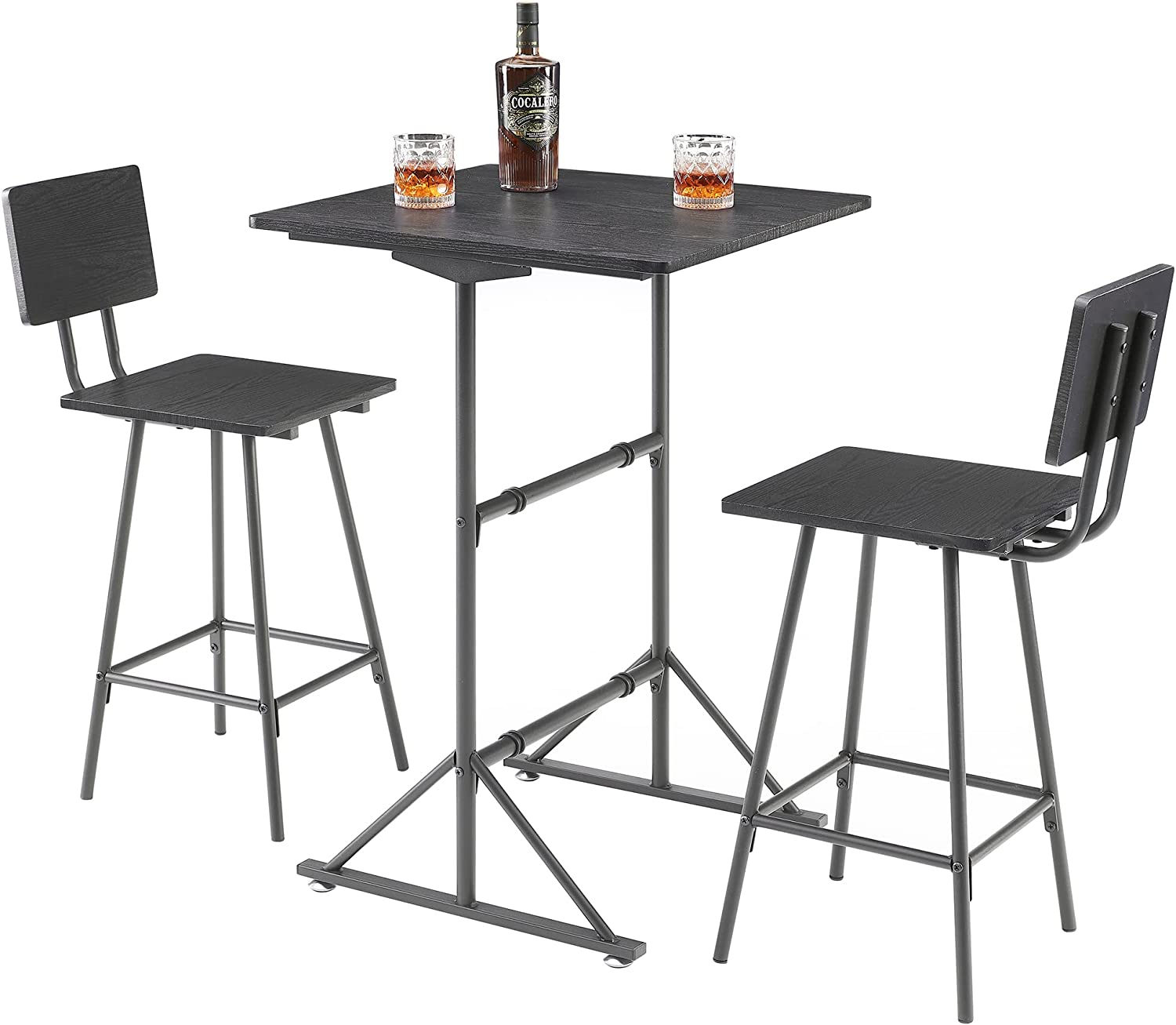 VECELO 3 Piece Bar Table Set, Wood Rectangle Counter Height Dinette with 2 Bistro Stools