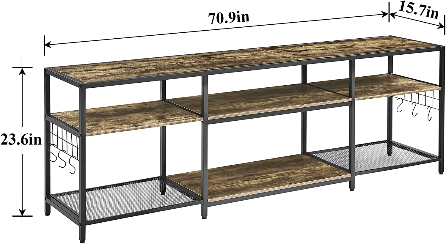 VECELO TV Stand Entertainment Center Media Console with 3-Tier Open Storage Shelves, Cabinet Table for Living Room Brown