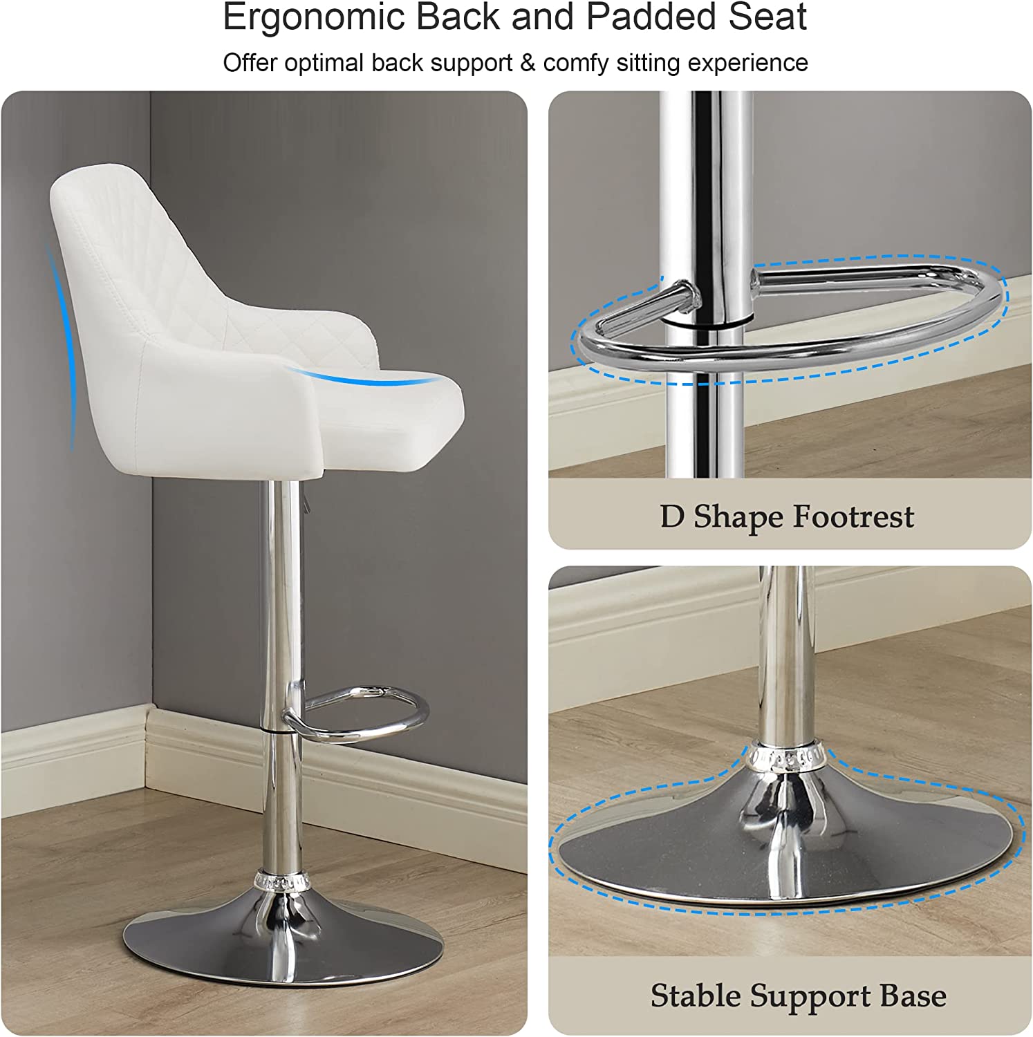 VECELO Adjustable Bar Stools with Back, Bar Height Stools for Kitchen Counter - VECELO