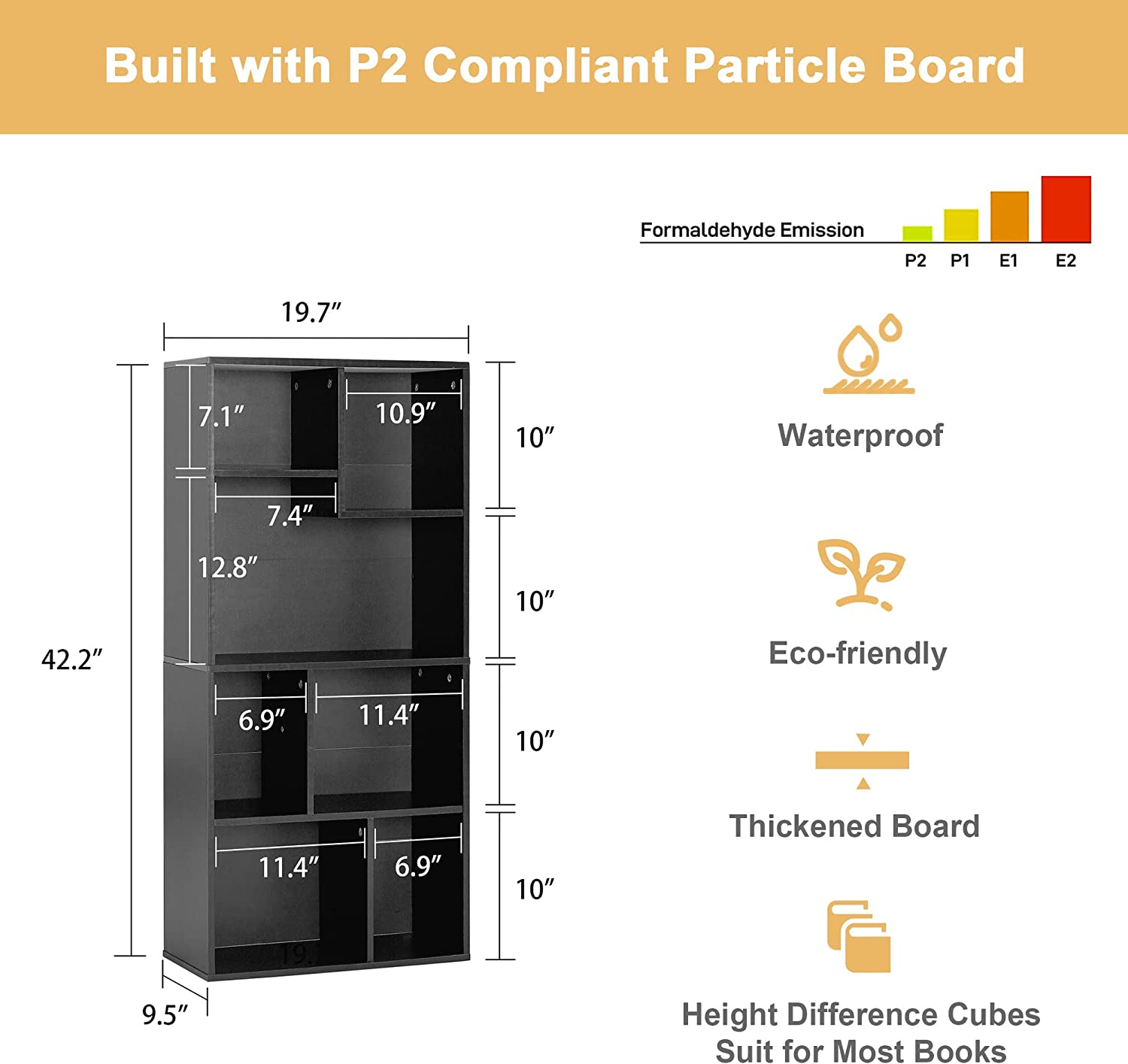 VECELO 42 Inch High Bookcase, 4-Tier Modern Storage Cabinet 7 Cubes - VECELO