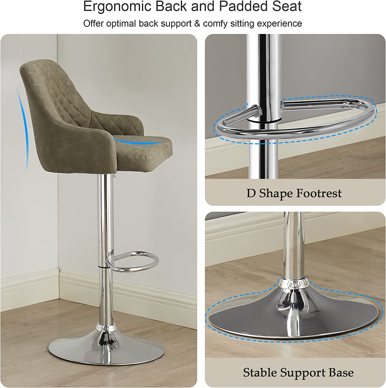 VECELO Adjustable Bar Stools with Back, Bar Height Stools for Kitchen Counter - VECELO