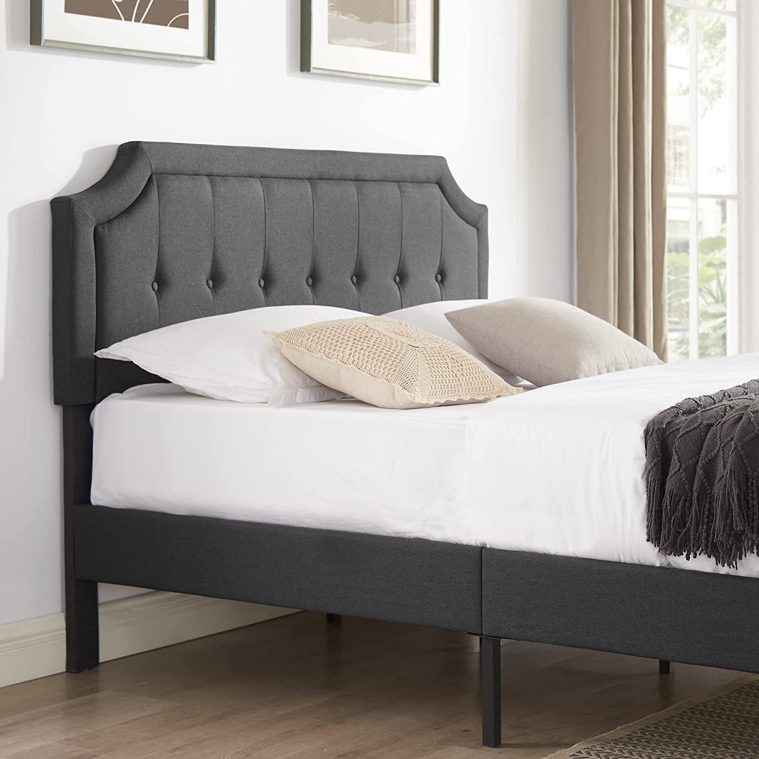 VECELO Premium Upholstered Platform Bed Diamond Stitched Panel Headboard